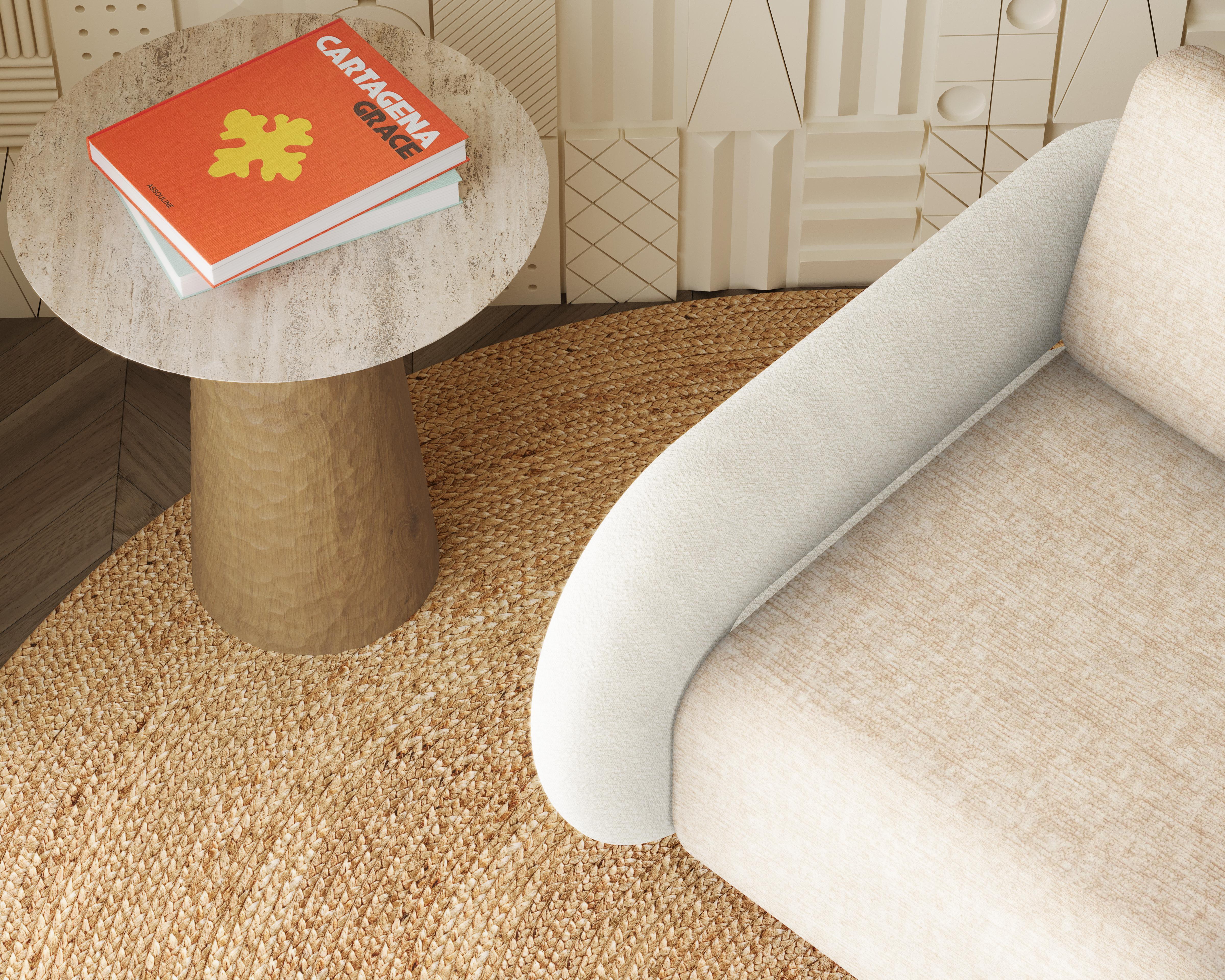 Hand-Crafted Handcrafted Elke Side Table in Carved Oak with Travertine Top by Nolita Harbour For Sale