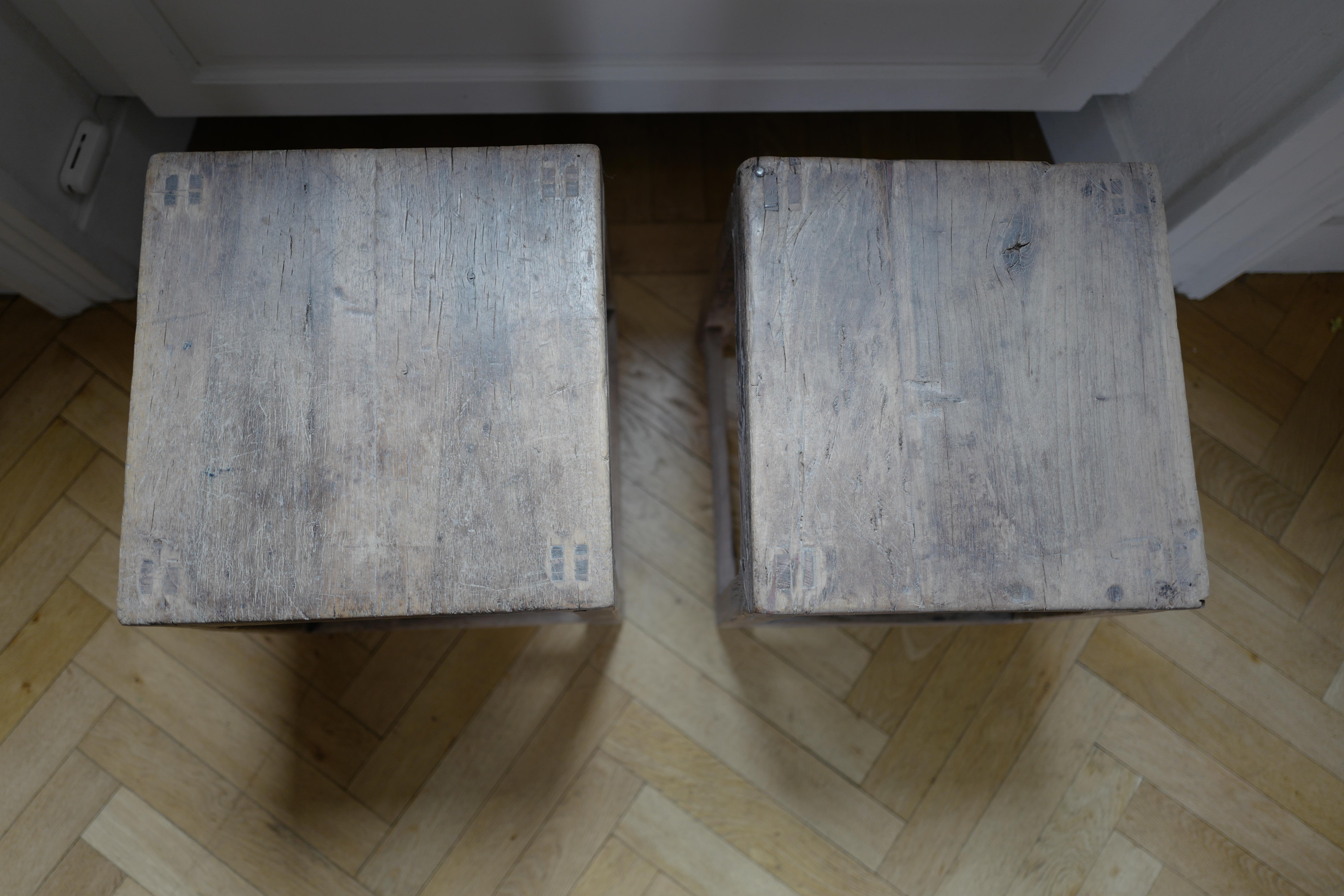 Hand-Crafted Handcrafted Elm Side Tables, Made in China, circa Early 20th Century For Sale