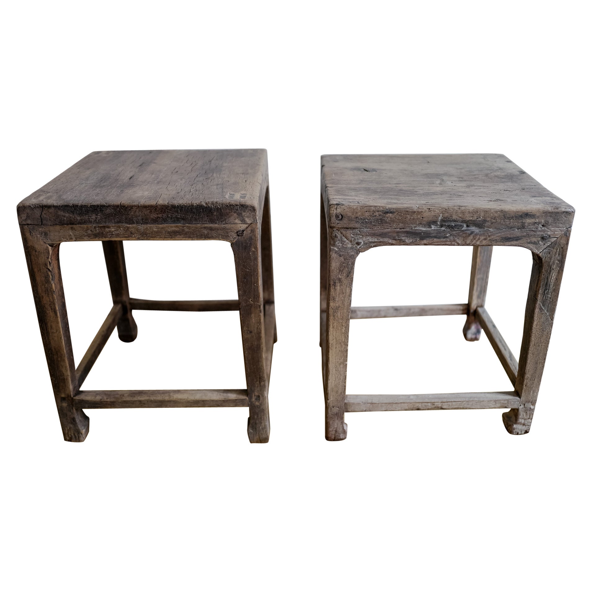 Handcrafted Elm Side Tables, Made in China, circa Early 20th Century