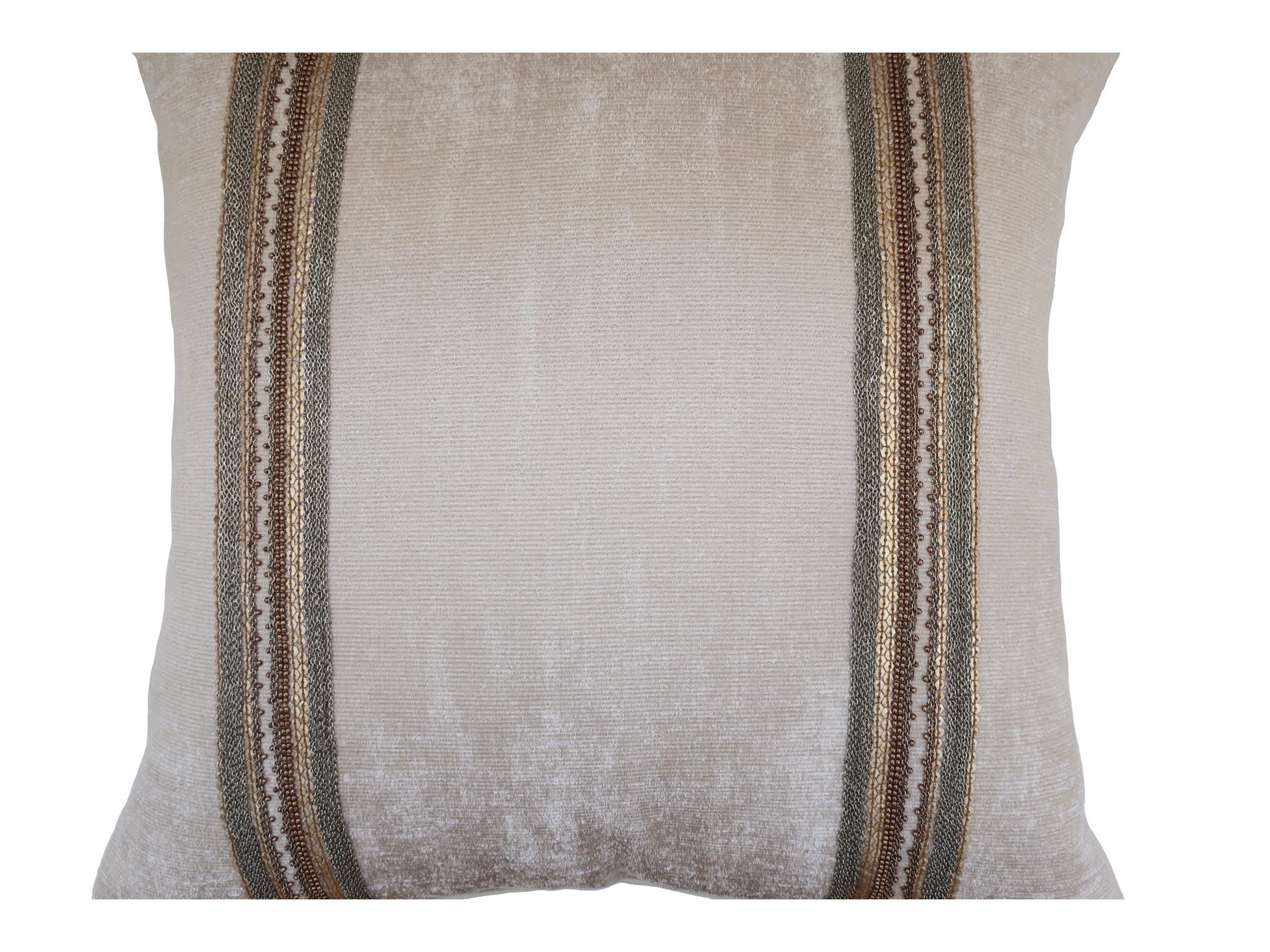 Contemporary Handcrafted Embroidered Chain and Metal Sequins Pillow Double Vertical Stripes For Sale