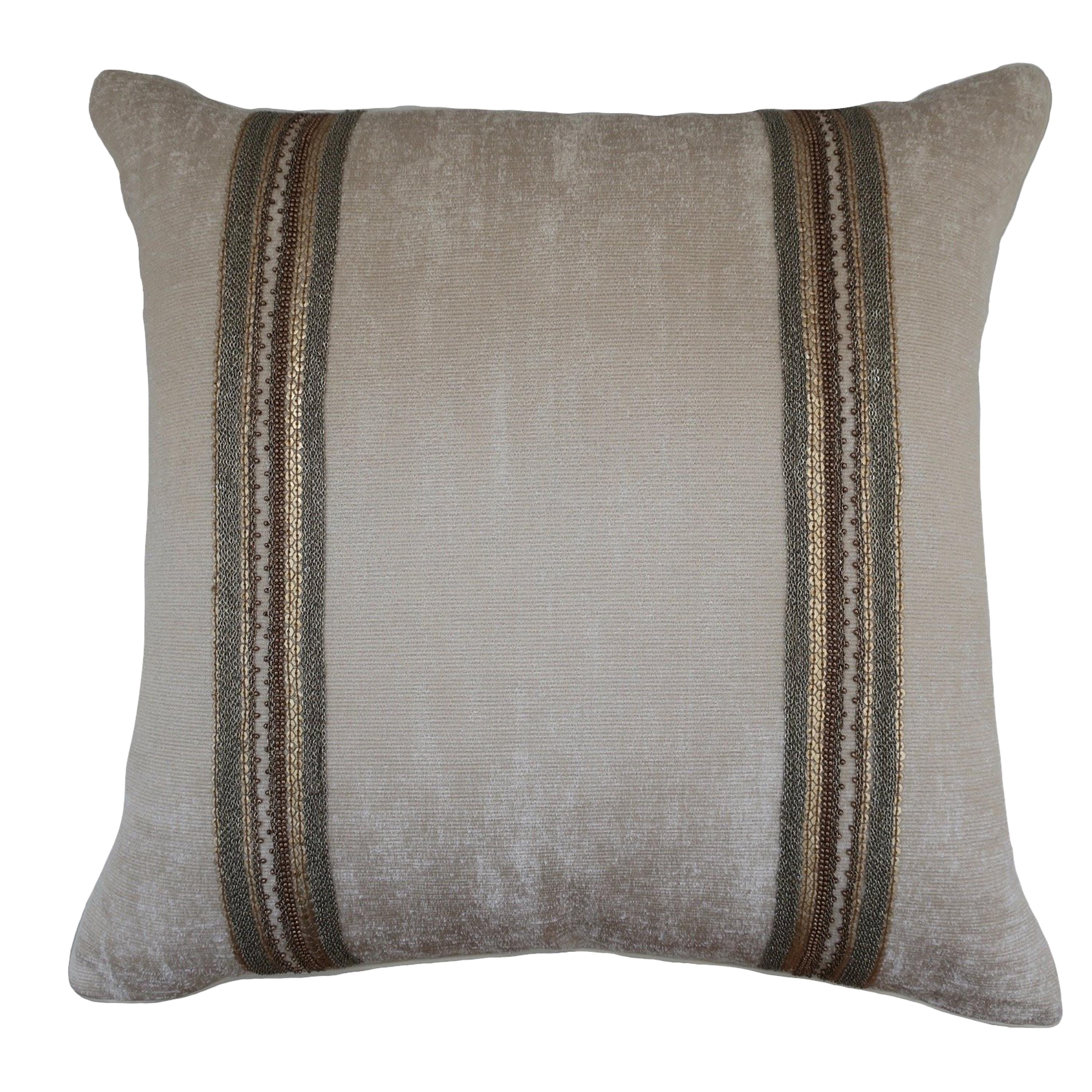 Handcrafted Embroidered Chain and Metal Sequins Pillow Double Vertical Stripes For Sale