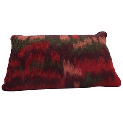 Handcrafted Embroidered Ribbon Work Pillow Ombré Green, Reds, Bordeaux