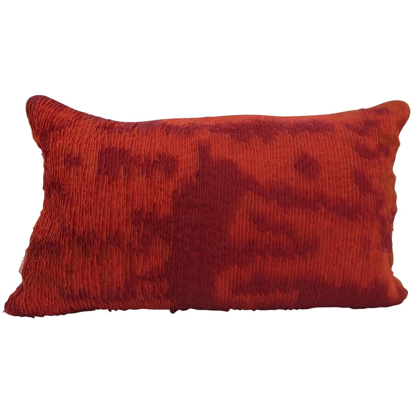Handcrafted Embroidered Ribbon Work Pillow Ombré Red For Sale