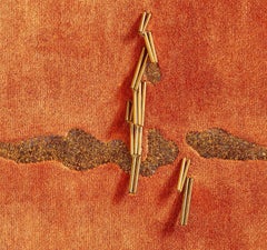 Handcrafted Embroidered Tapestry Textile Orange Papaya Velvet and Faux Leather