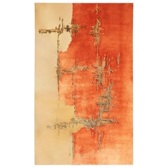 Handcrafted Embroidered Tapestry Textile Orange Papaya Velvet and Faux Leather