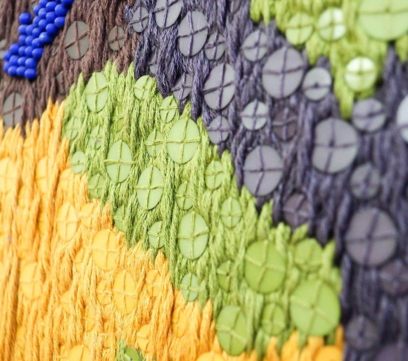 Handcrafted Embroidered Textile Contemporary Tapestry with Matt Beads