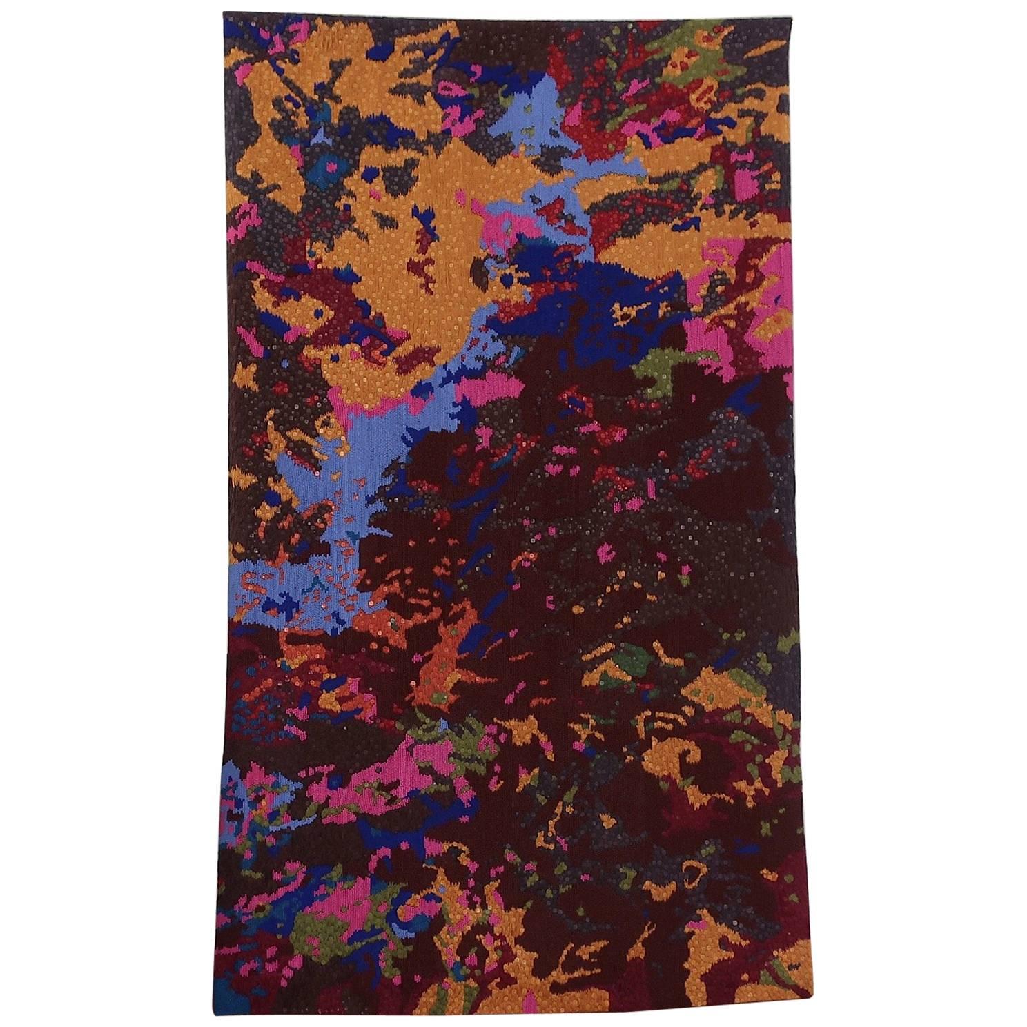 Handcrafted Embroidered Textile Contemporary Tapestry with Matt Beads For Sale