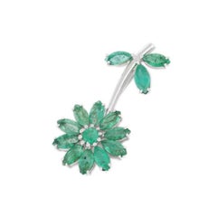 9.70 Carat Handmade Genuine Emerald Sunflower Brooch Pin in Sterling Silver