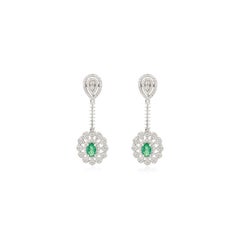 Pendientes colgantes florales de esmeralda y diamantes hechos a mano en oro de 14k Joyas de lujo