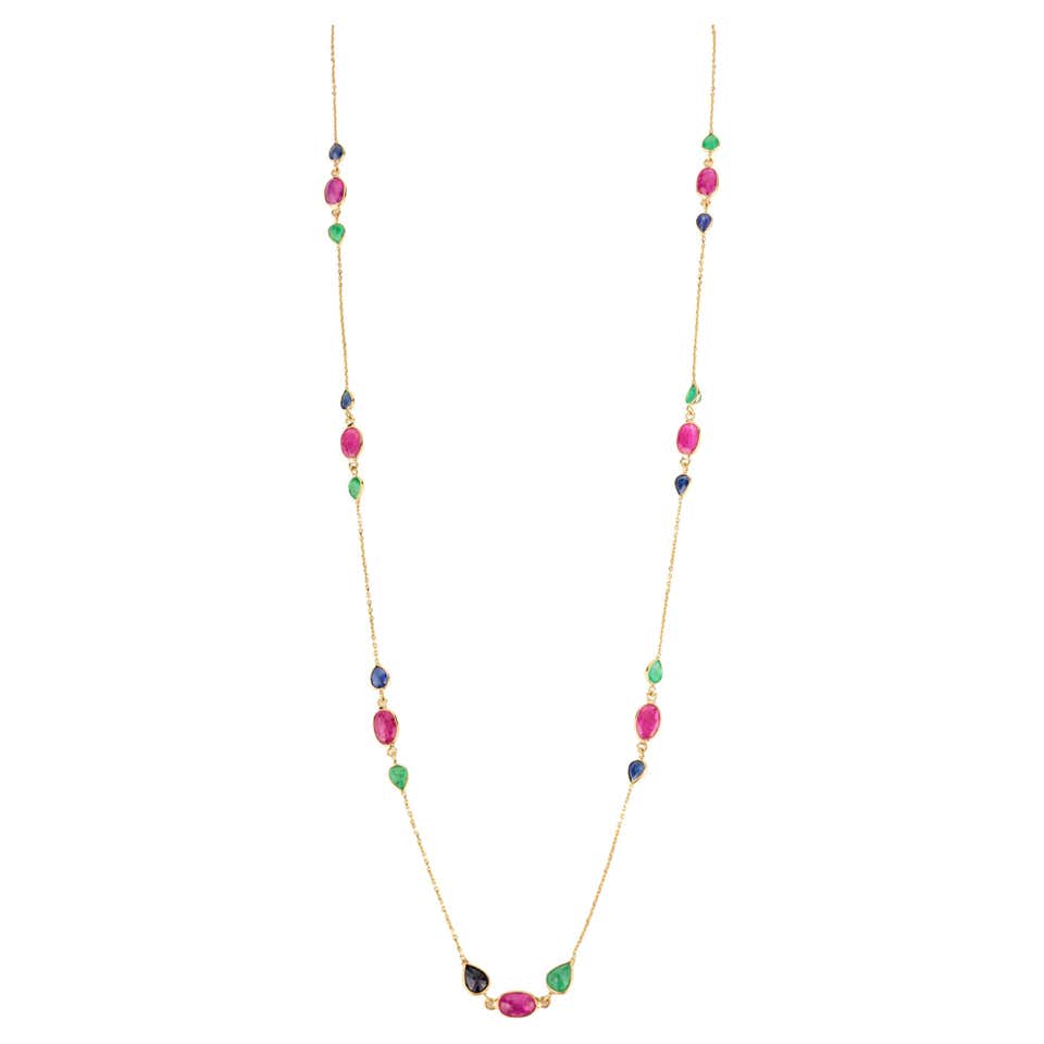 Everyday Emerald Ruby Minimalist Chain Necklace Gift for Mom in 18k ...