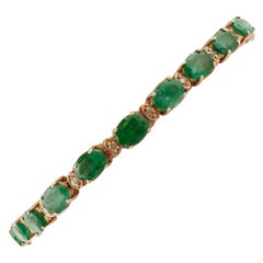 Handcrafted Emeralds, Diamonds, 14 Karat Rose Gold Tennis Bracelet