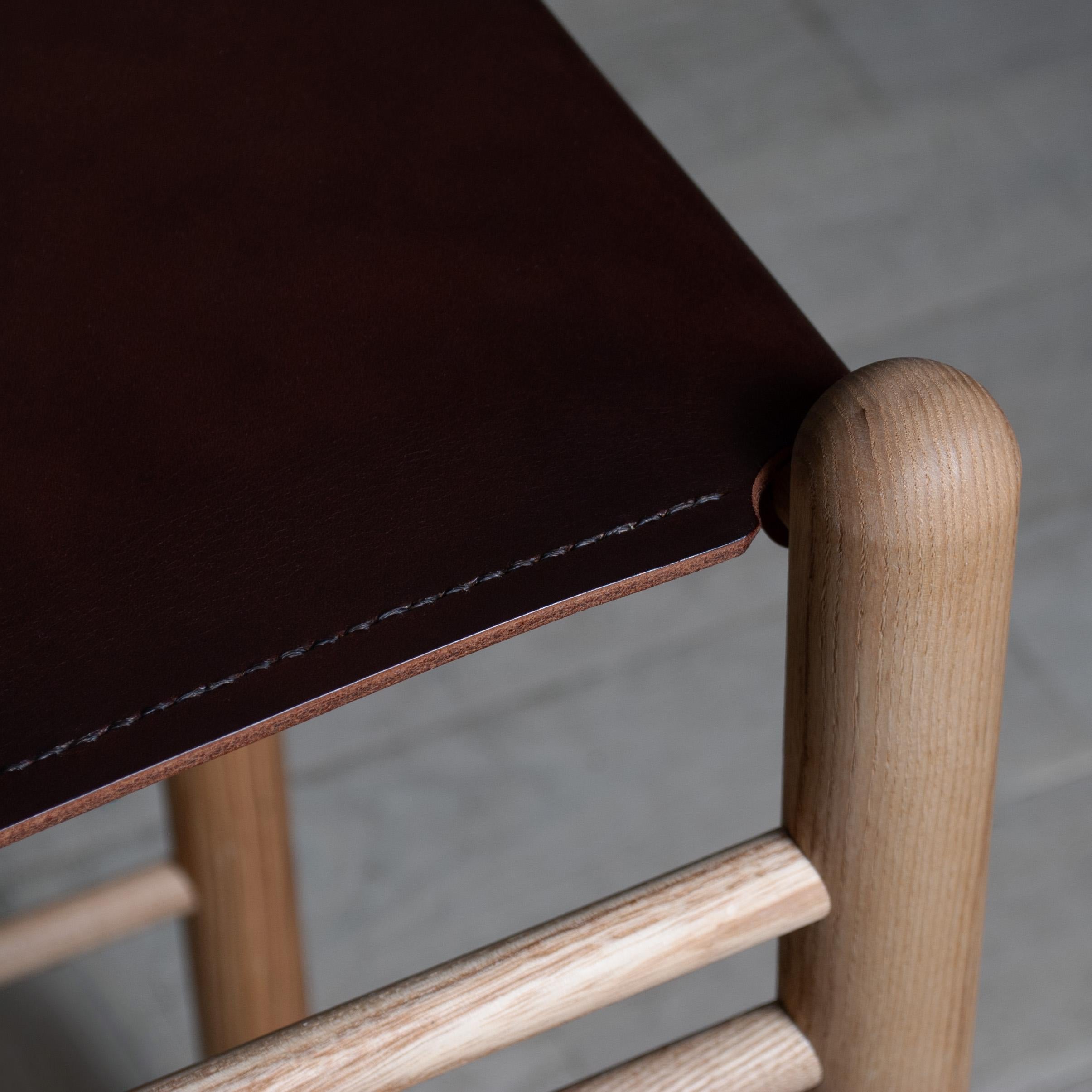 Handcrafted English Ash & Leather Bar Stools For Sale 4