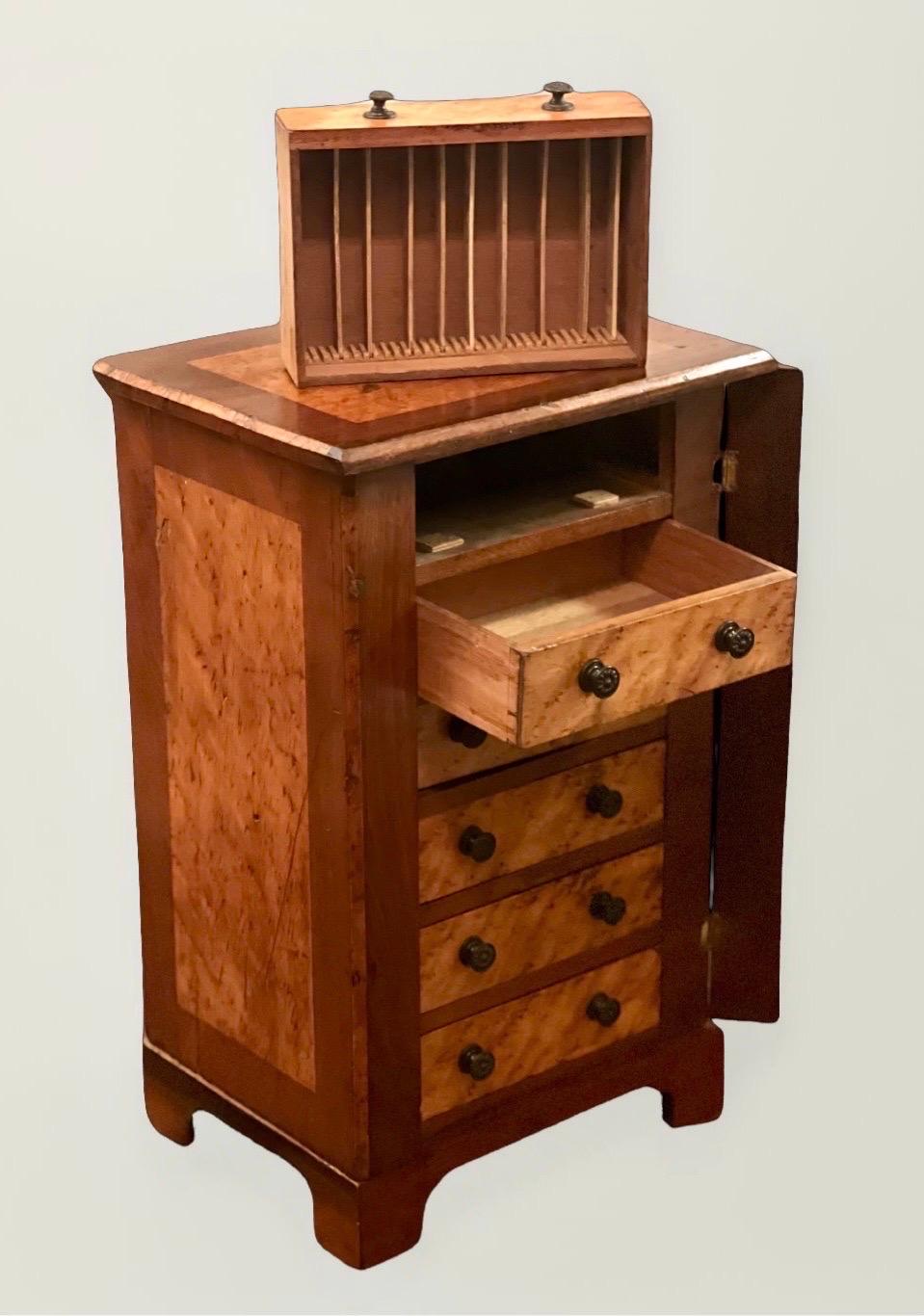 Handcrafted English Mahogany and Burl Maple Miniature Wellington Chest For Sale 3