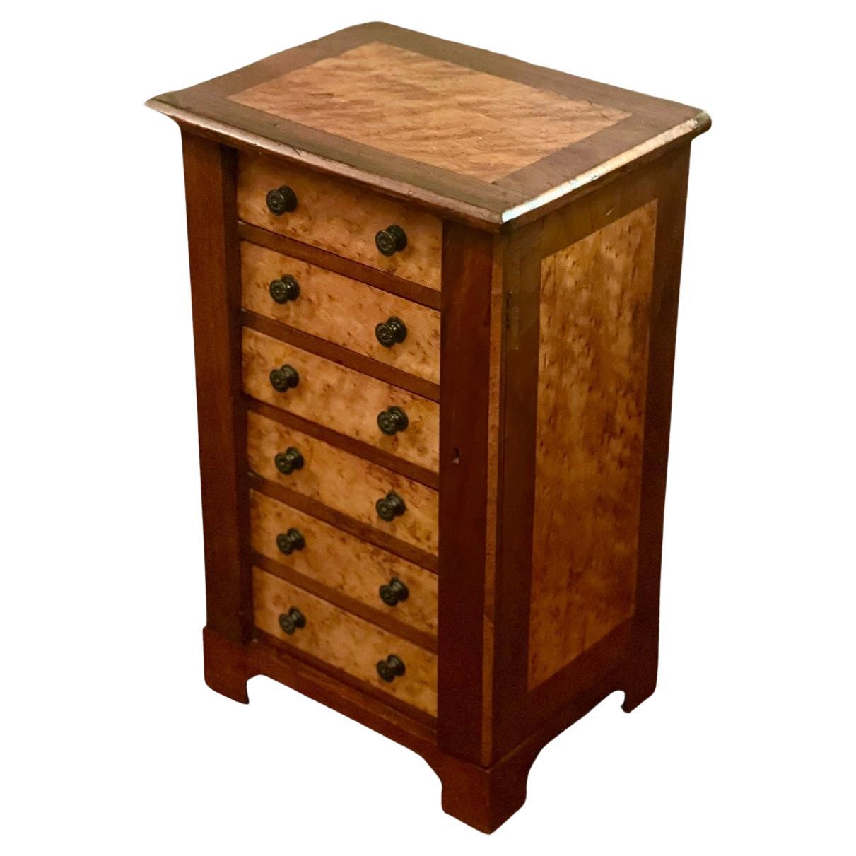Handcrafted English Mahogany and Burl Maple Miniature Wellington Chest For Sale