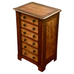 Used Handcrafted English Mahogany and Burl Maple Miniature Wellington Chest