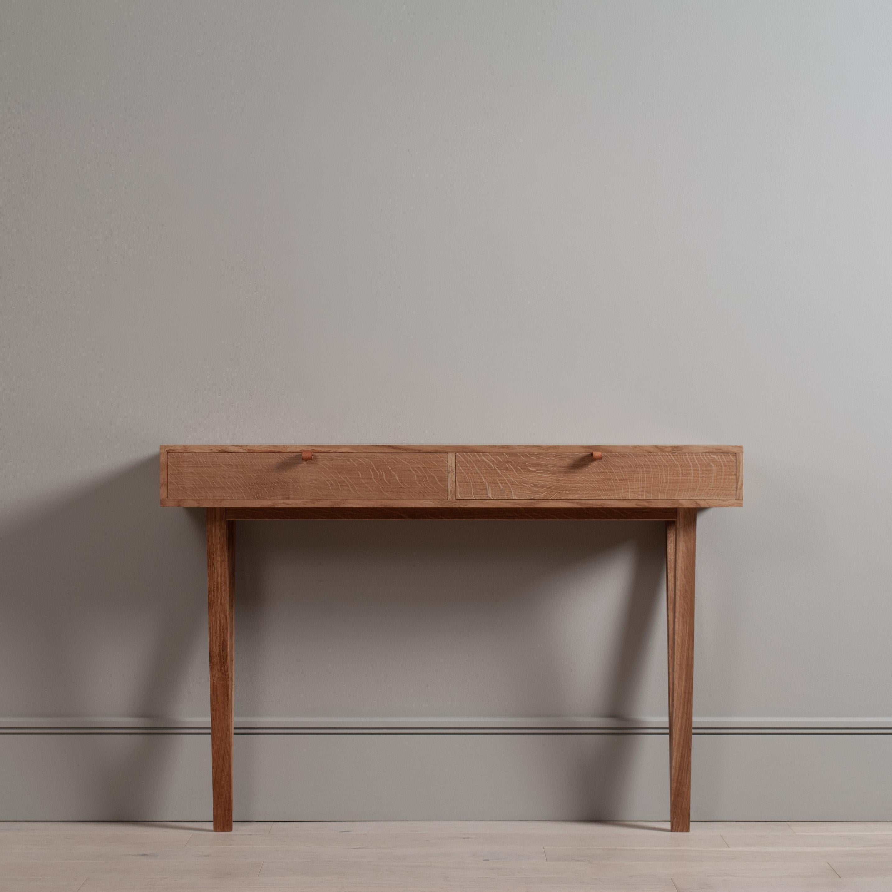 Handcrafted English Oak Console Table With Drawers & Mirror For Sale 6