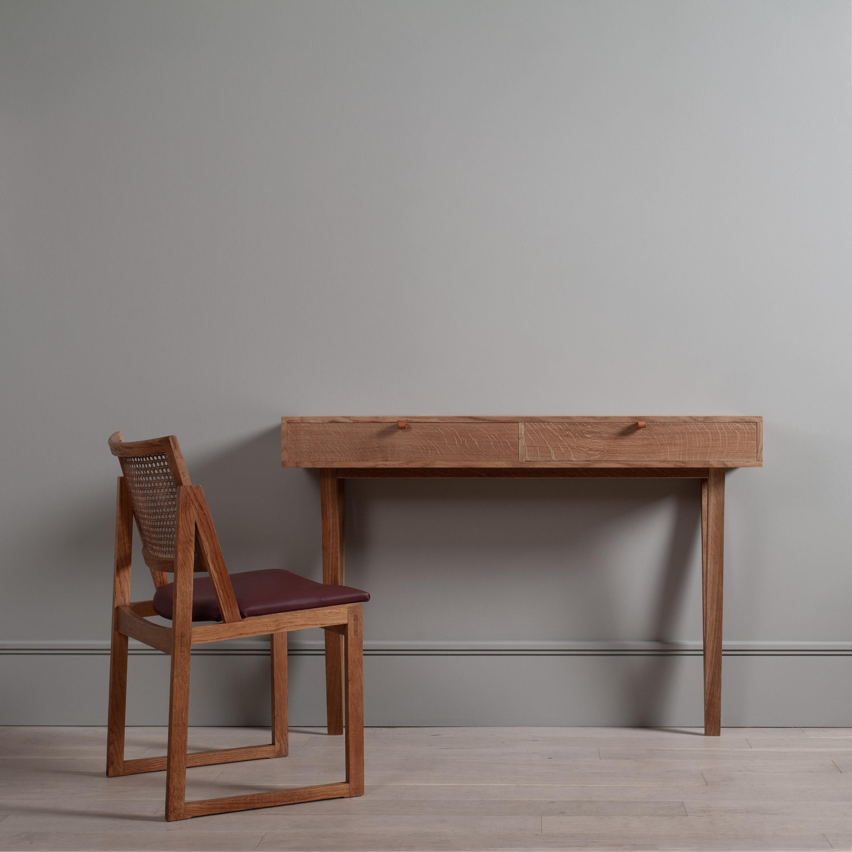 Handcrafted English Oak Console Table With Drawers & Mirror For Sale 9