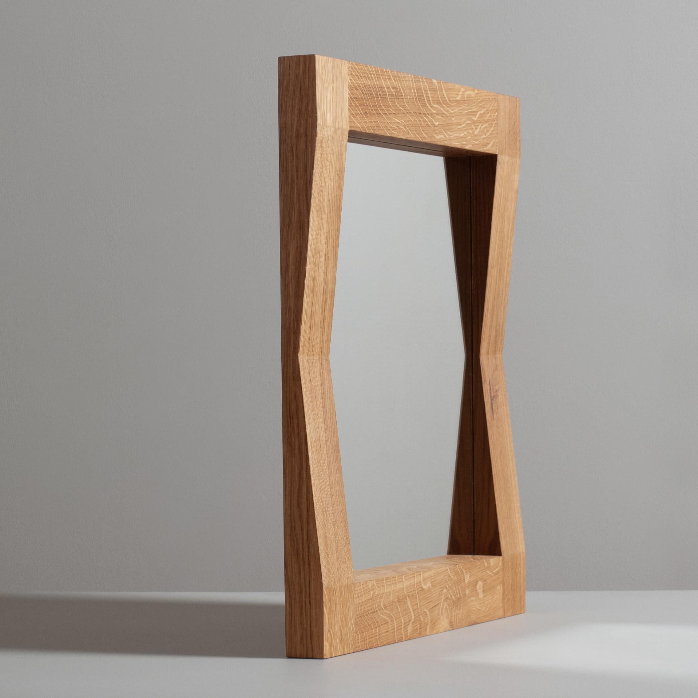 Modern Handcrafted English Oak Console Table With Drawers & Mirror For Sale