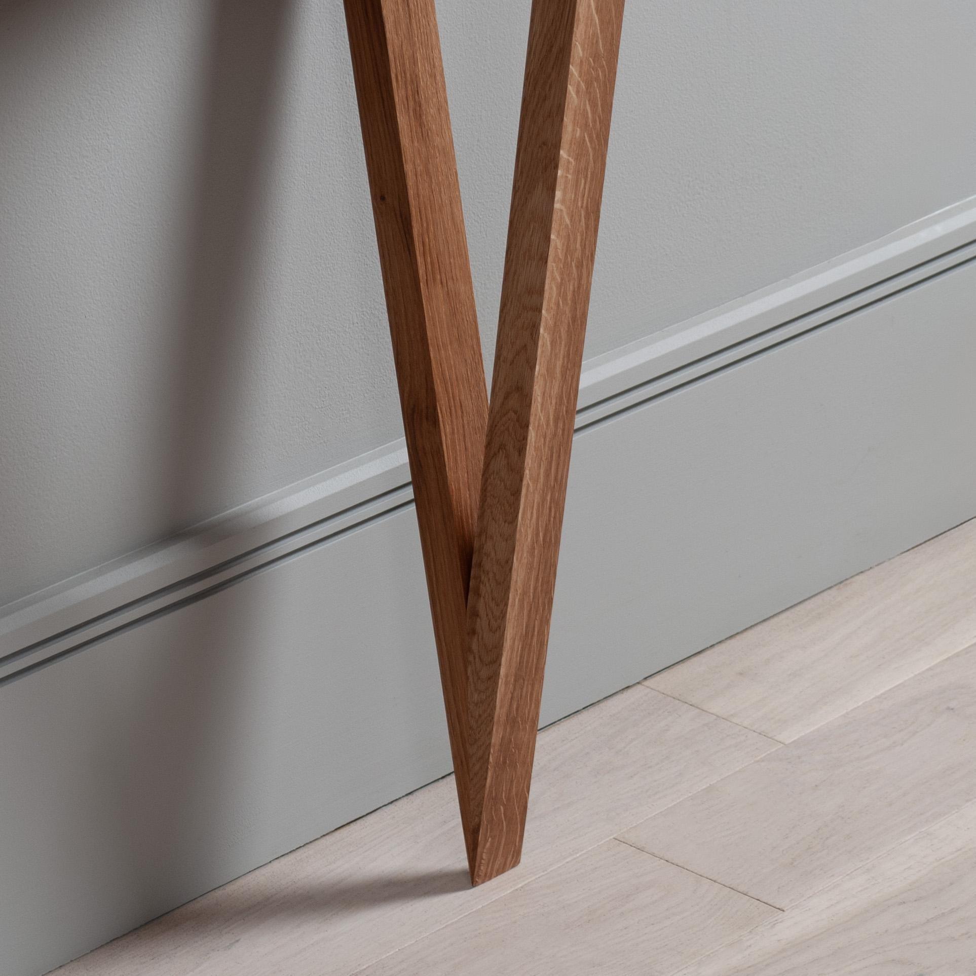Handcrafted English Oak Console Table With Drawers & Mirror For Sale 3