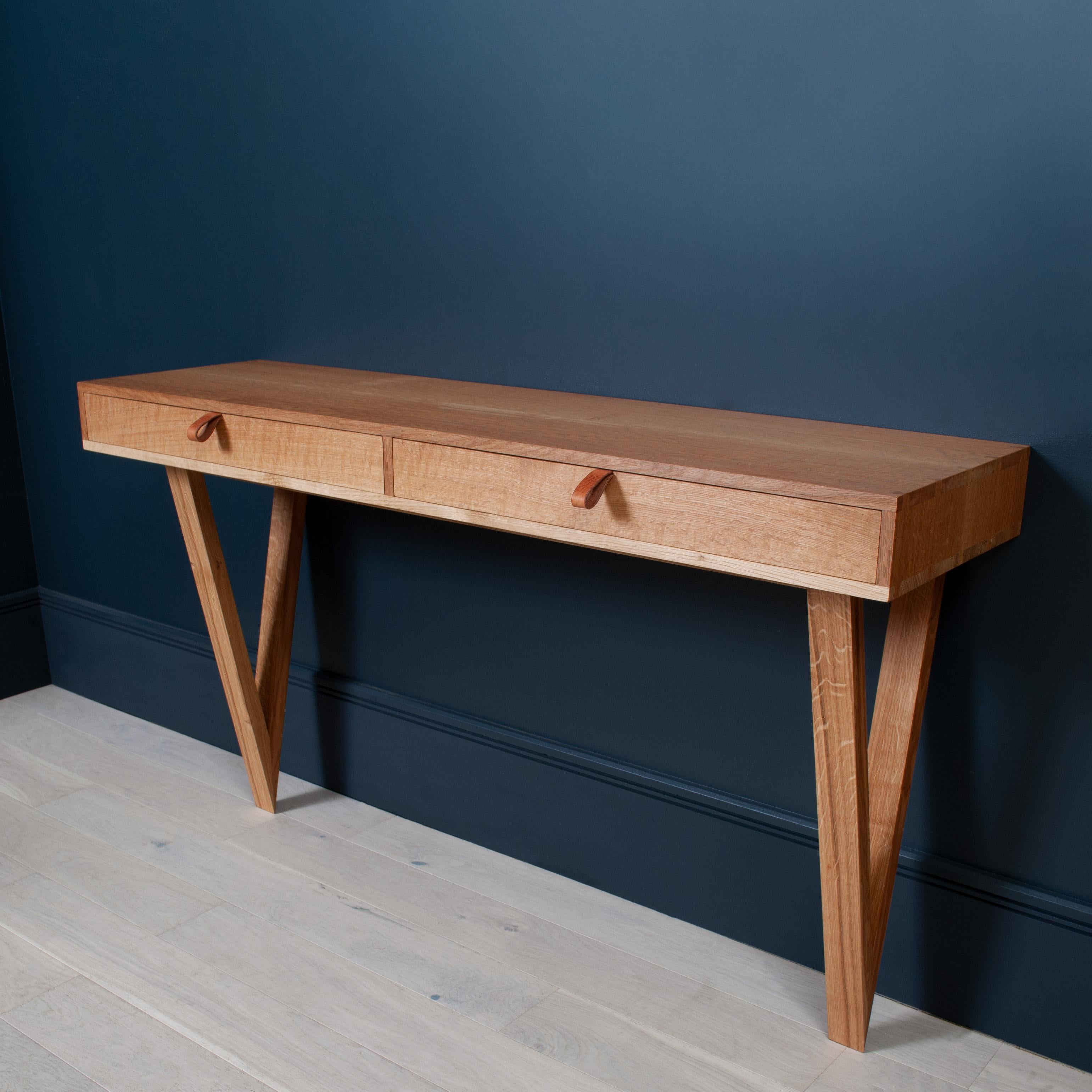 Handcrafted English Oak Desk Console In New Condition For Sale In London, GB