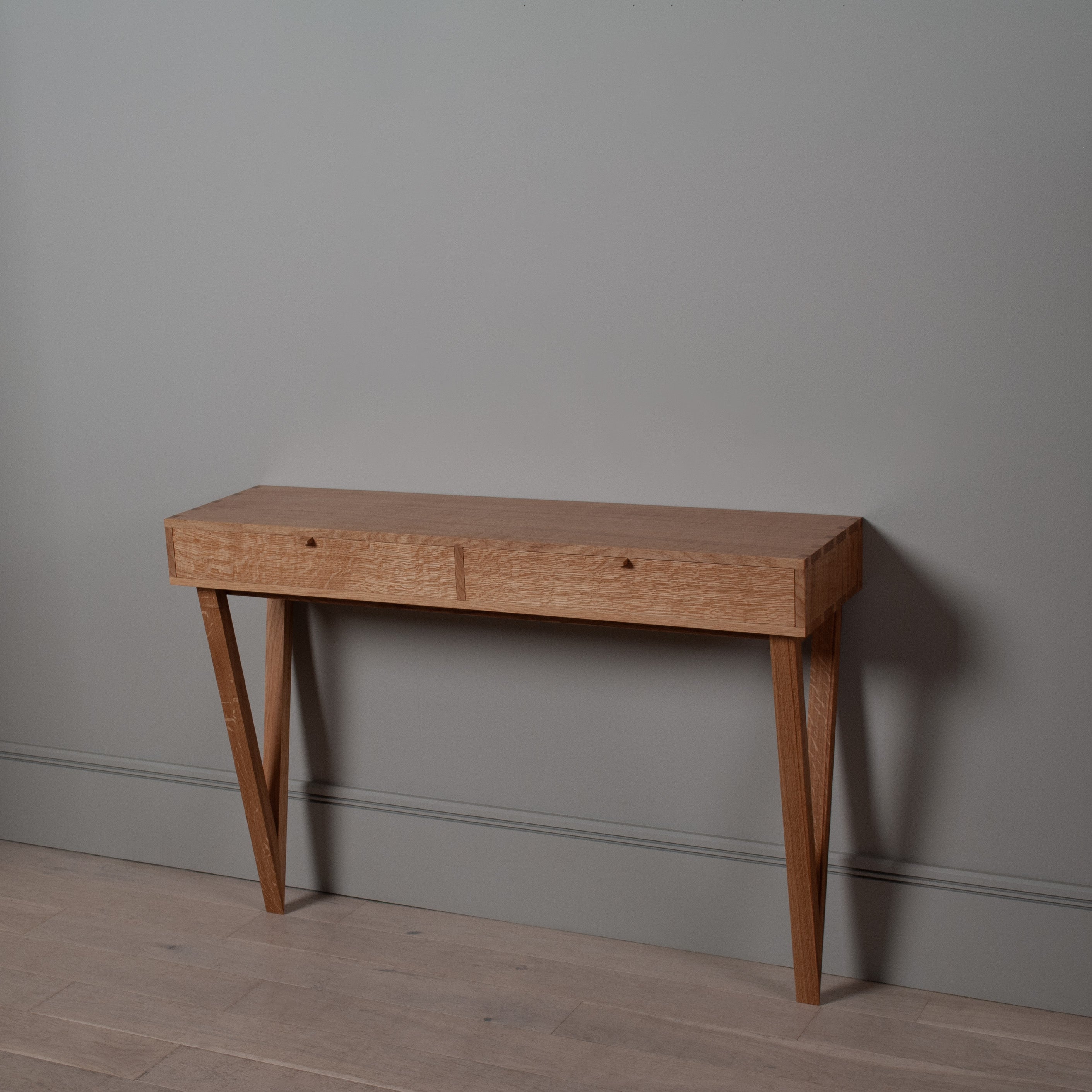 Handcrafted English Oak Entry Table Drawers