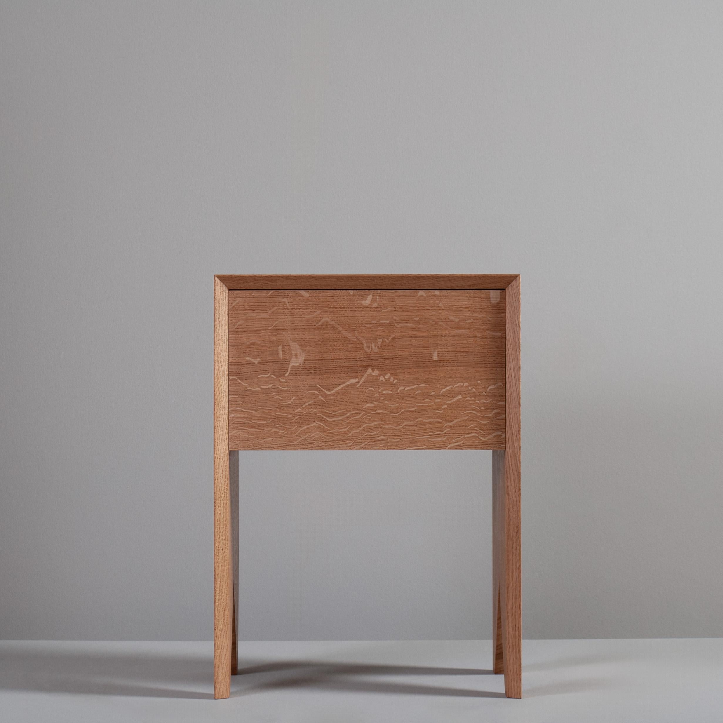 Hand-Crafted Handcrafted English Oak Night Stand Table & Drawer For Sale