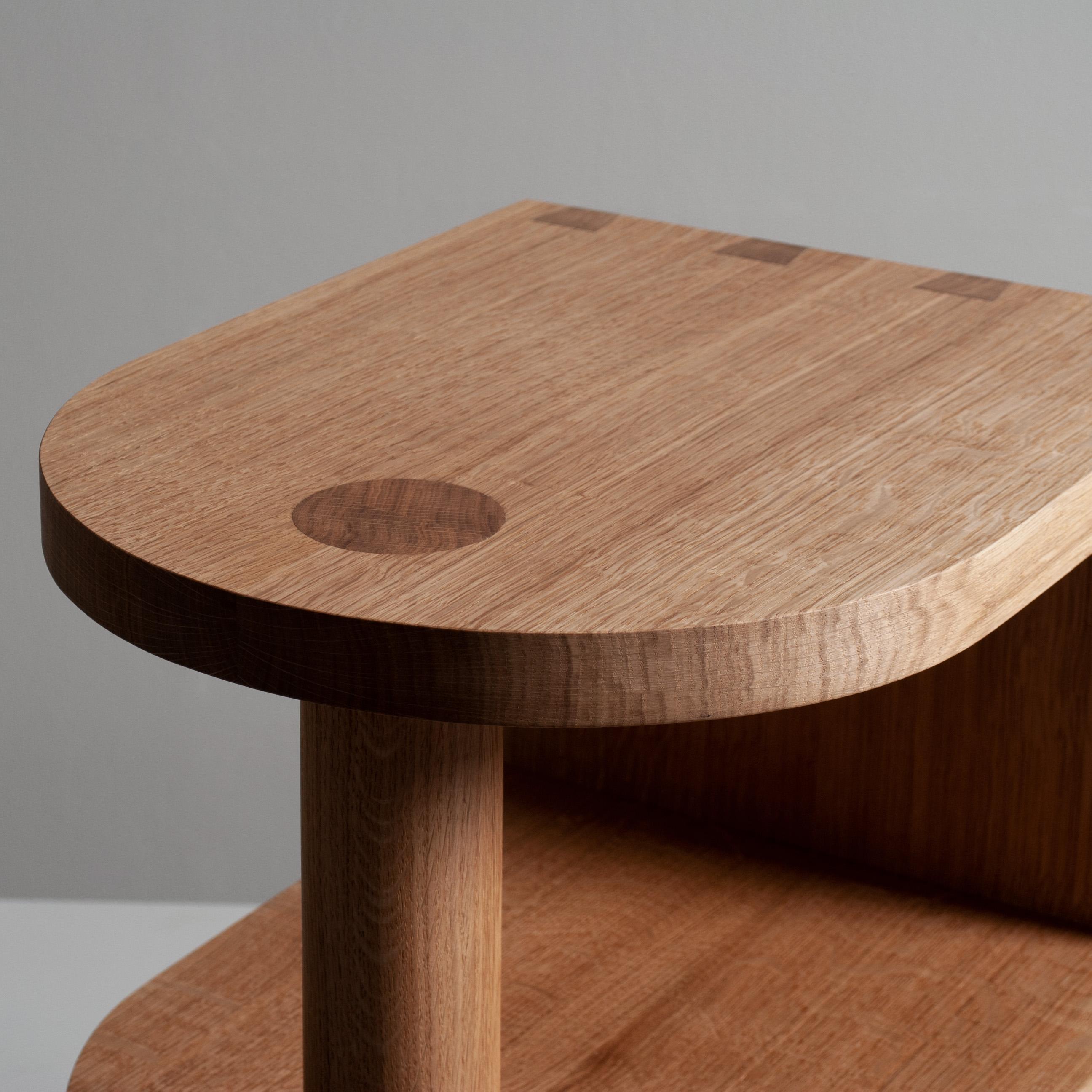 Hand-Crafted Handcrafted English Oak Tiered Nightstand Table For Sale