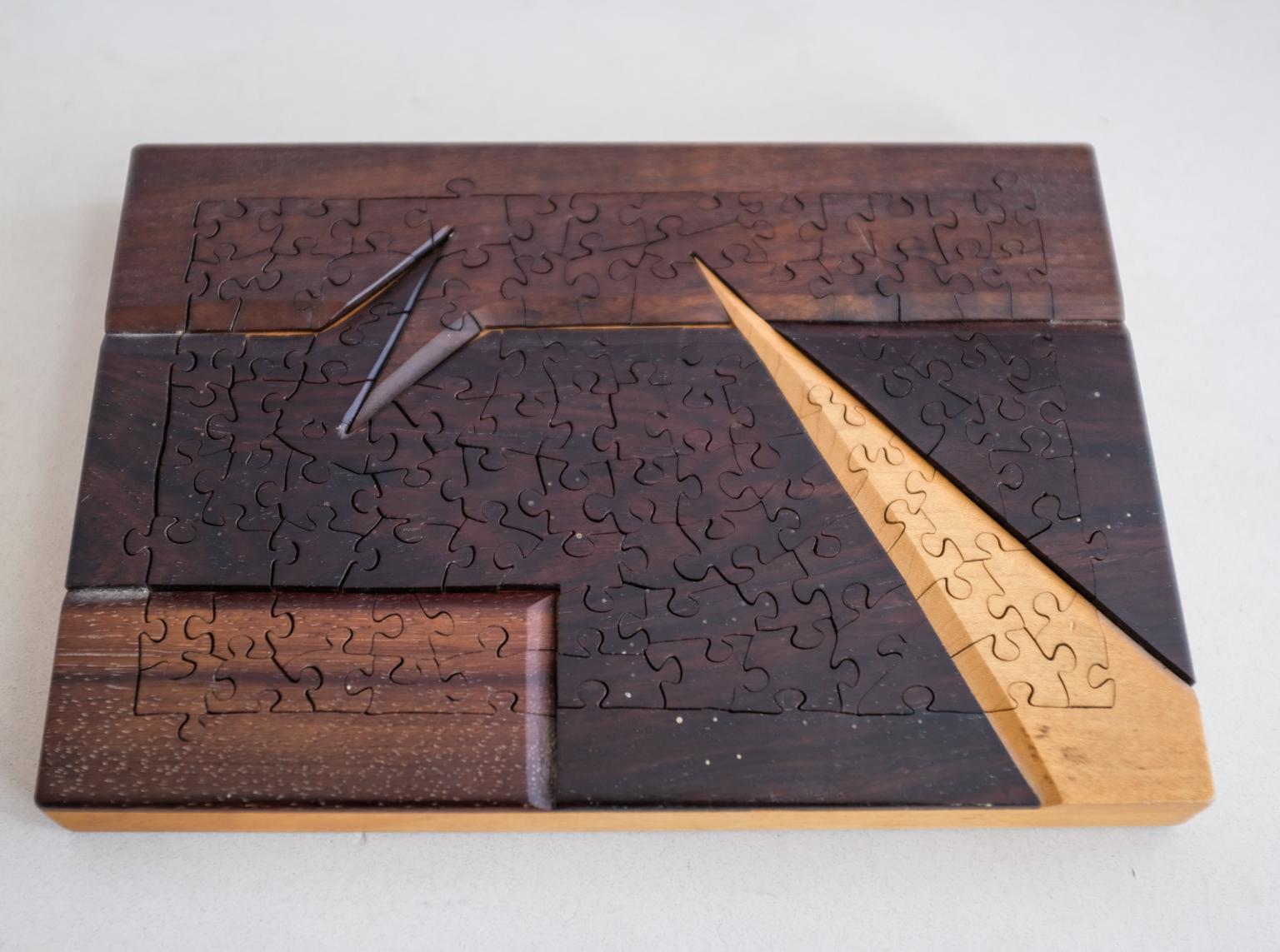 Inlay Handcrafted Exotic Wood and Silver Jigsaw Puzzle