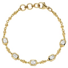 Handcrafted Five Stone Seralina Emerald Cut Diamond Bracelet by Single Stone