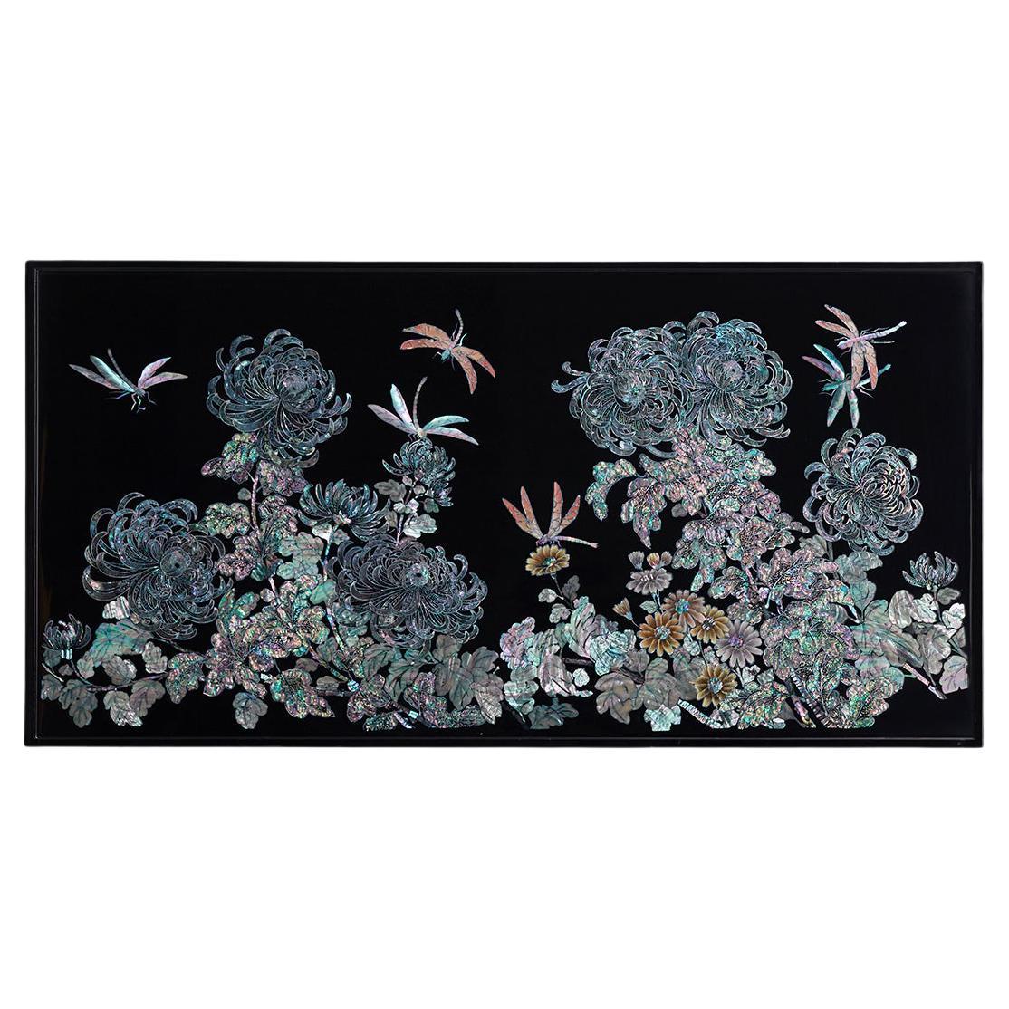 Peinture florale artisanale sur panneau de bois d'Arijian Chrysanthème 02