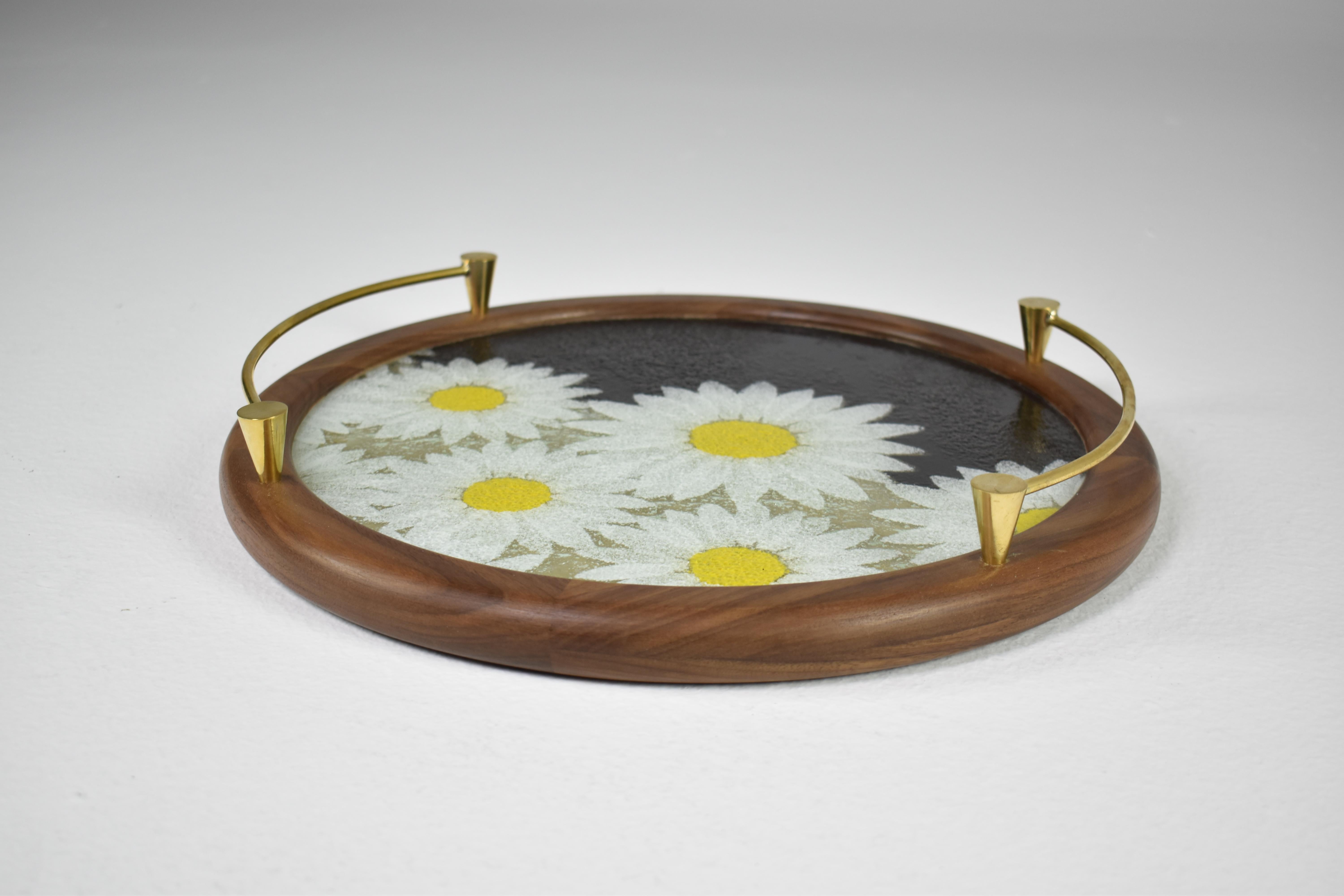 Modern Handcrafted Flower Artglass Tray by JAS For Sale