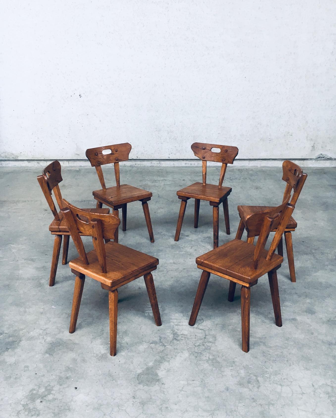 Handcrafted Folk Art Rustic Oak Dining Chair Set, France, 1940s For Sale 1
