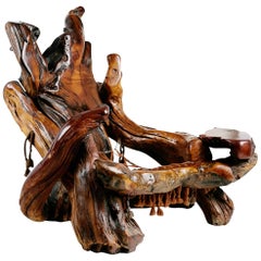 Handcrafted Freeform Live Slab Burl Redwood Artisan Armchair Daryl Stokes Style