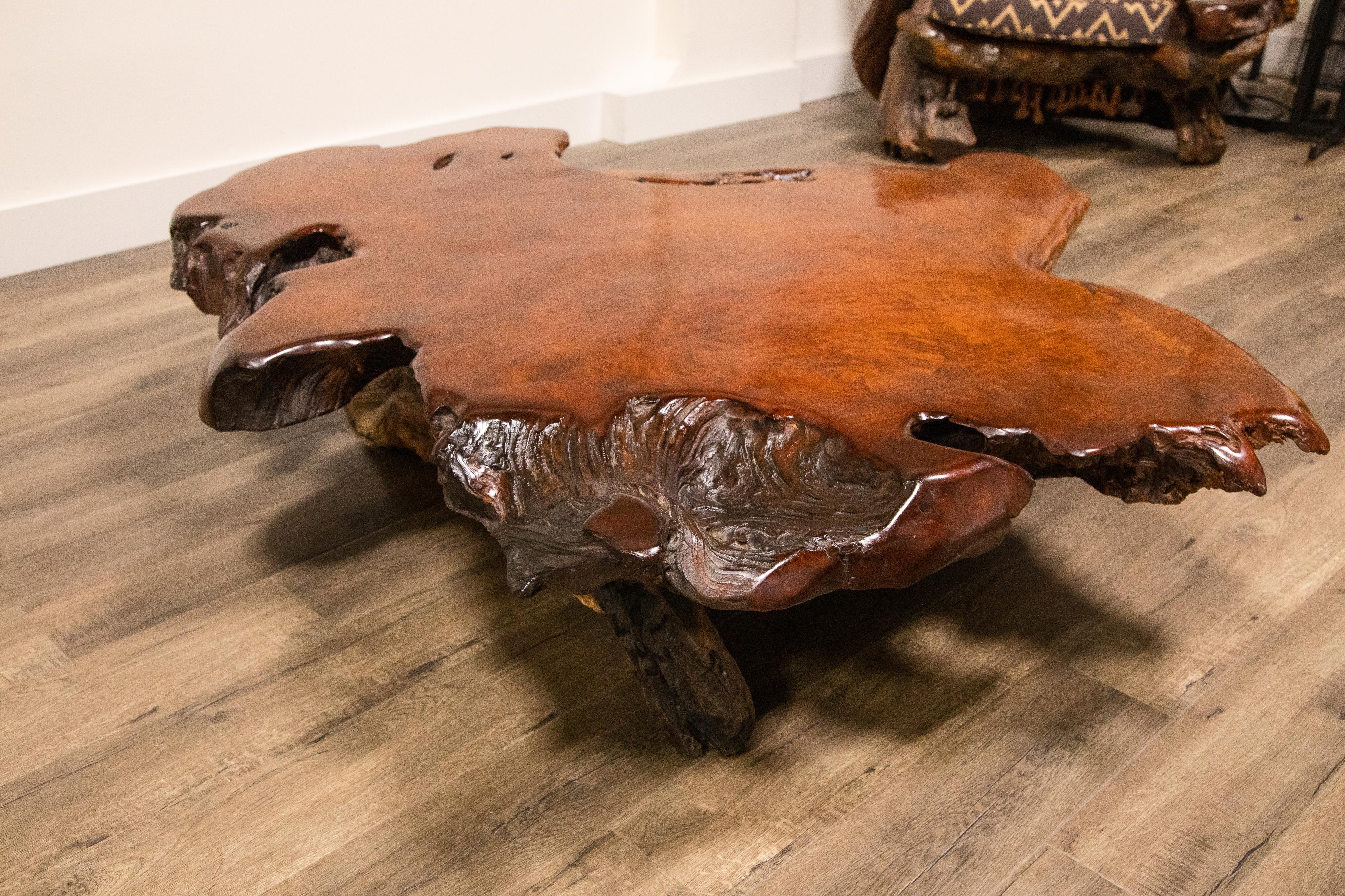 Handcrafted Freeform Live Slab Burl Redwood Coffee Table by Daryl Stokes, 1970s 2