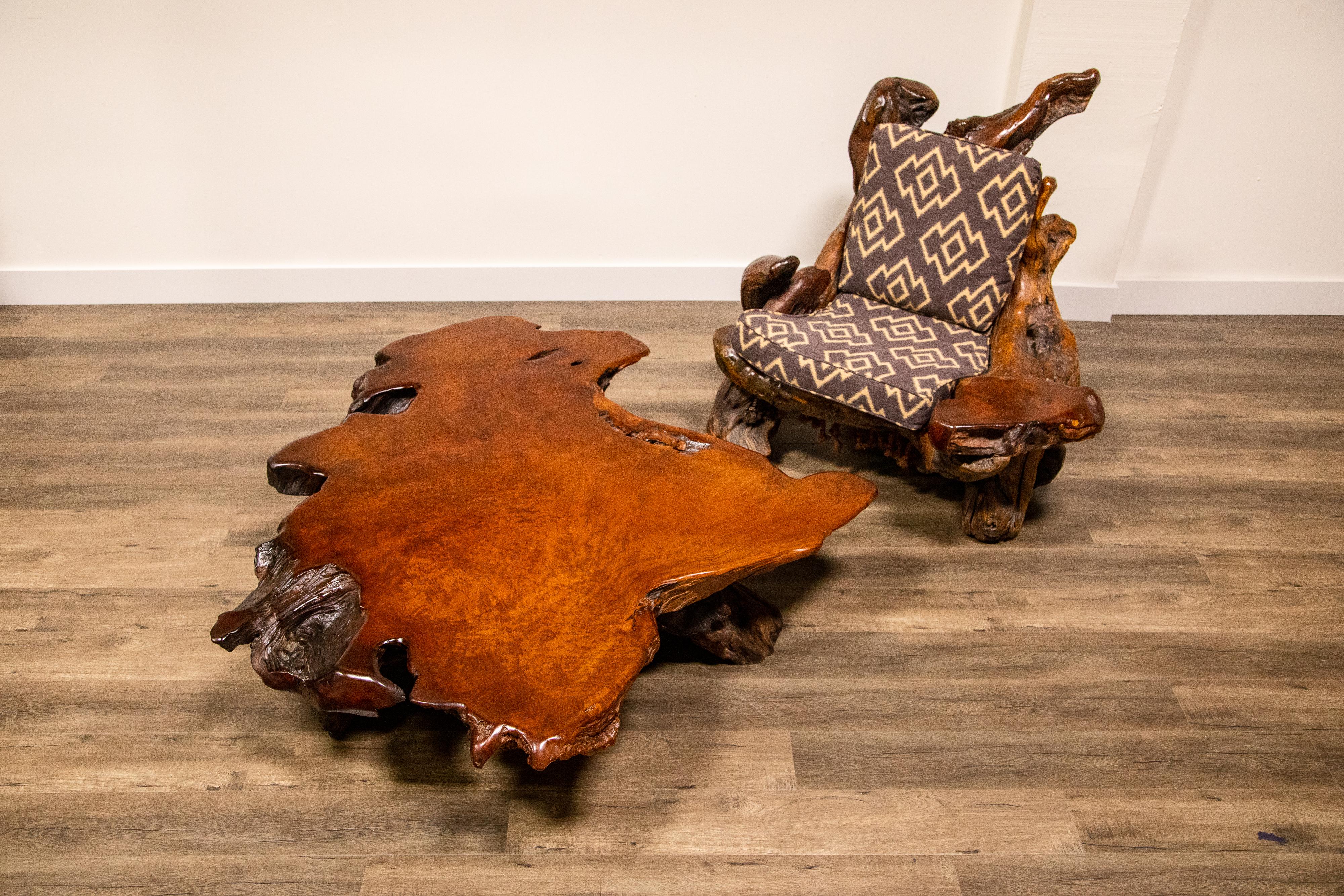 Handcrafted Freeform Live Slab Burl Redwood Coffee Table by Daryl Stokes, 1970s 4