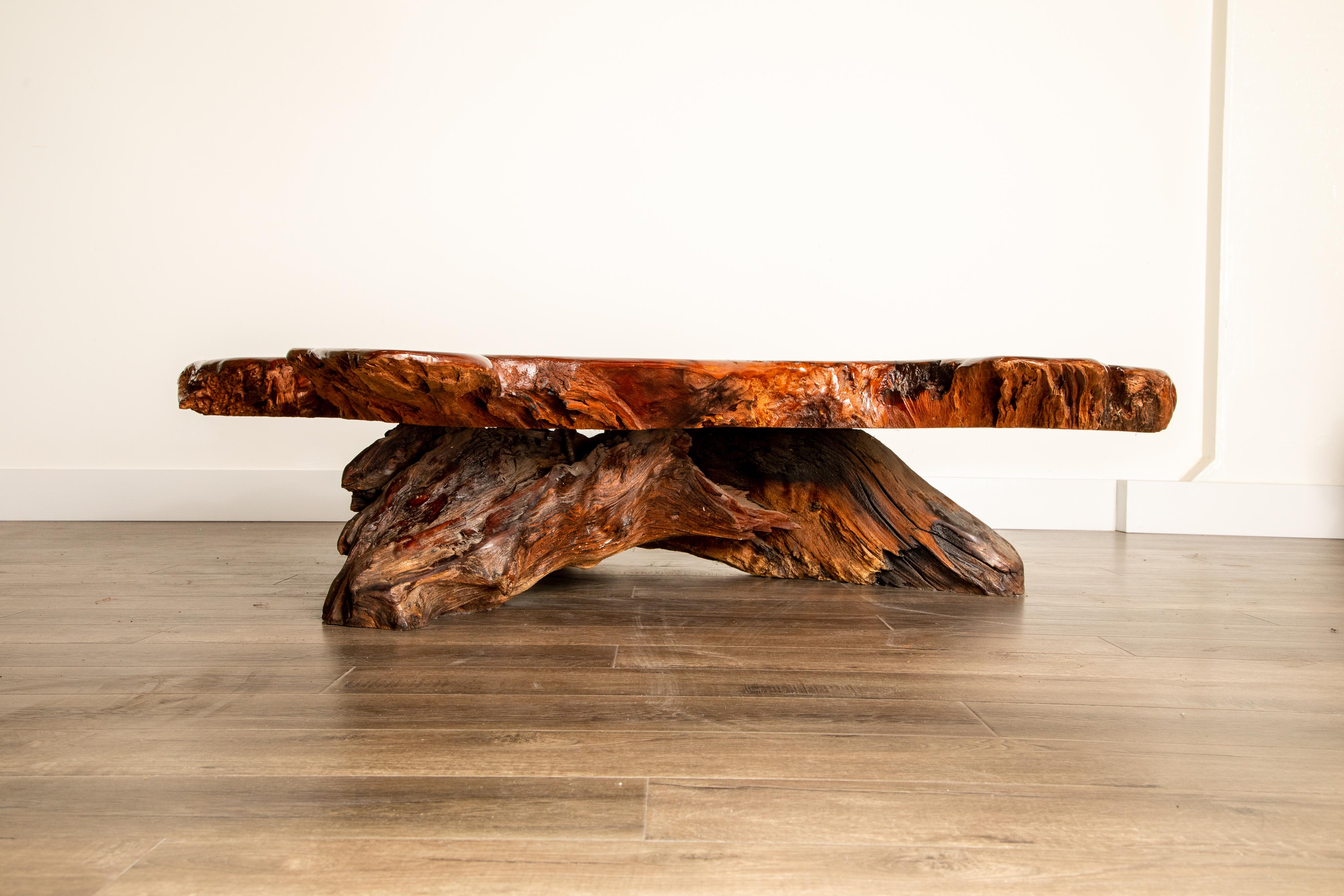 Handcrafted Freeform Live Slab Burl Redwood Coffee Table by Daryl Stokes, 1970s 5
