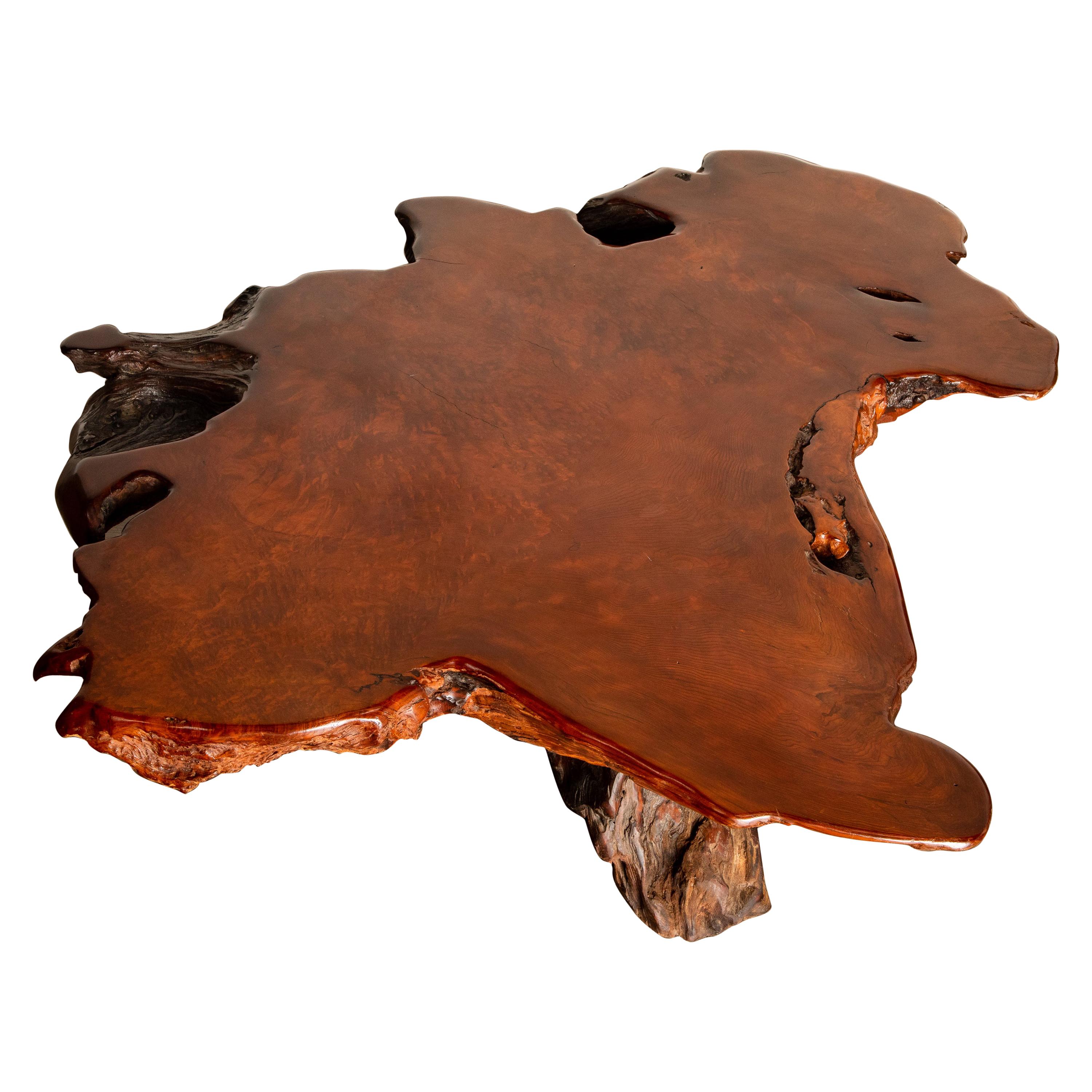 Handcrafted Freeform Live Slab Burl Redwood Coffee Table by Daryl Stokes, 1970s