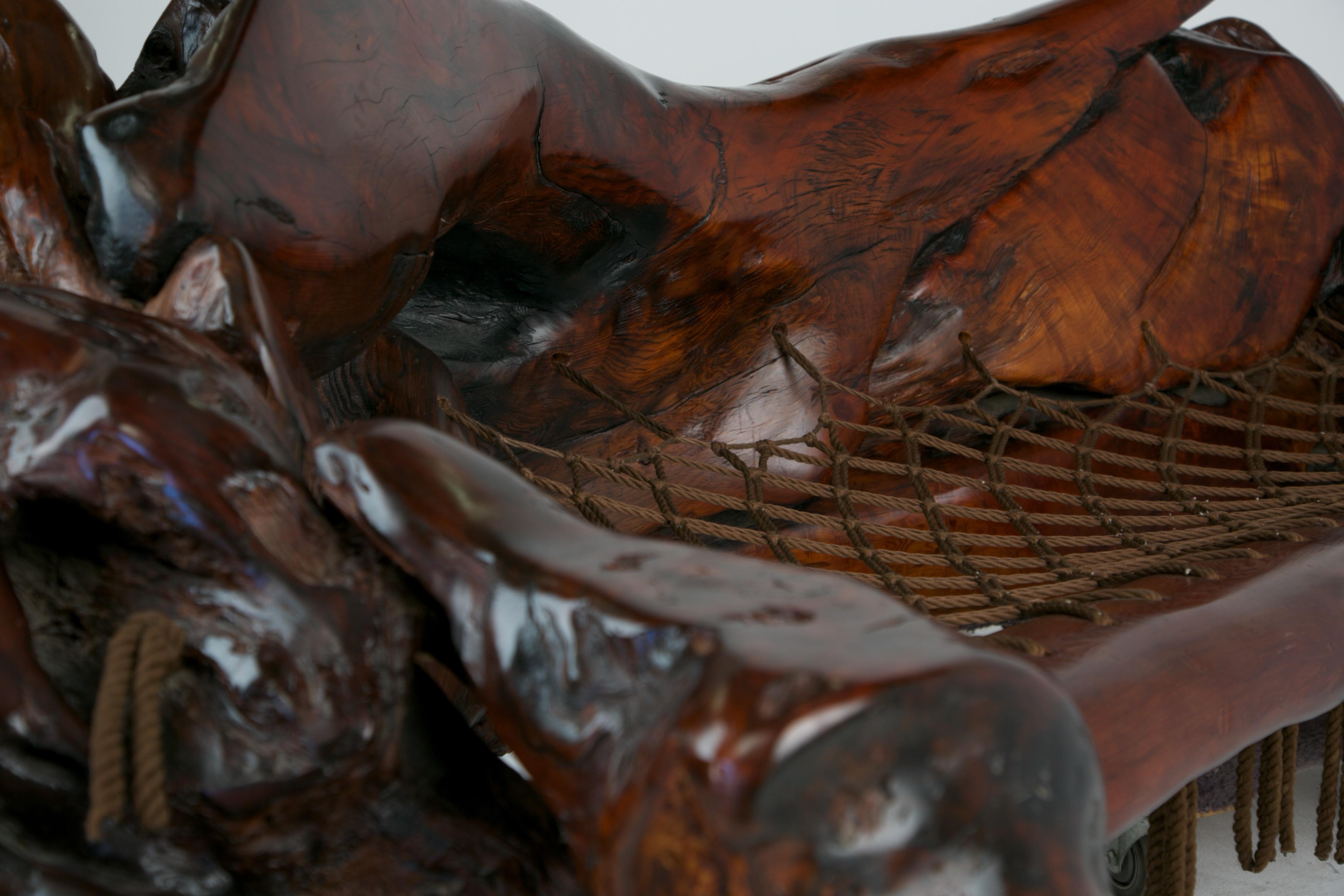 Handcrafted Freeform Sculptural Slab Redwood Burl Artisan Sofa, c 1975 10