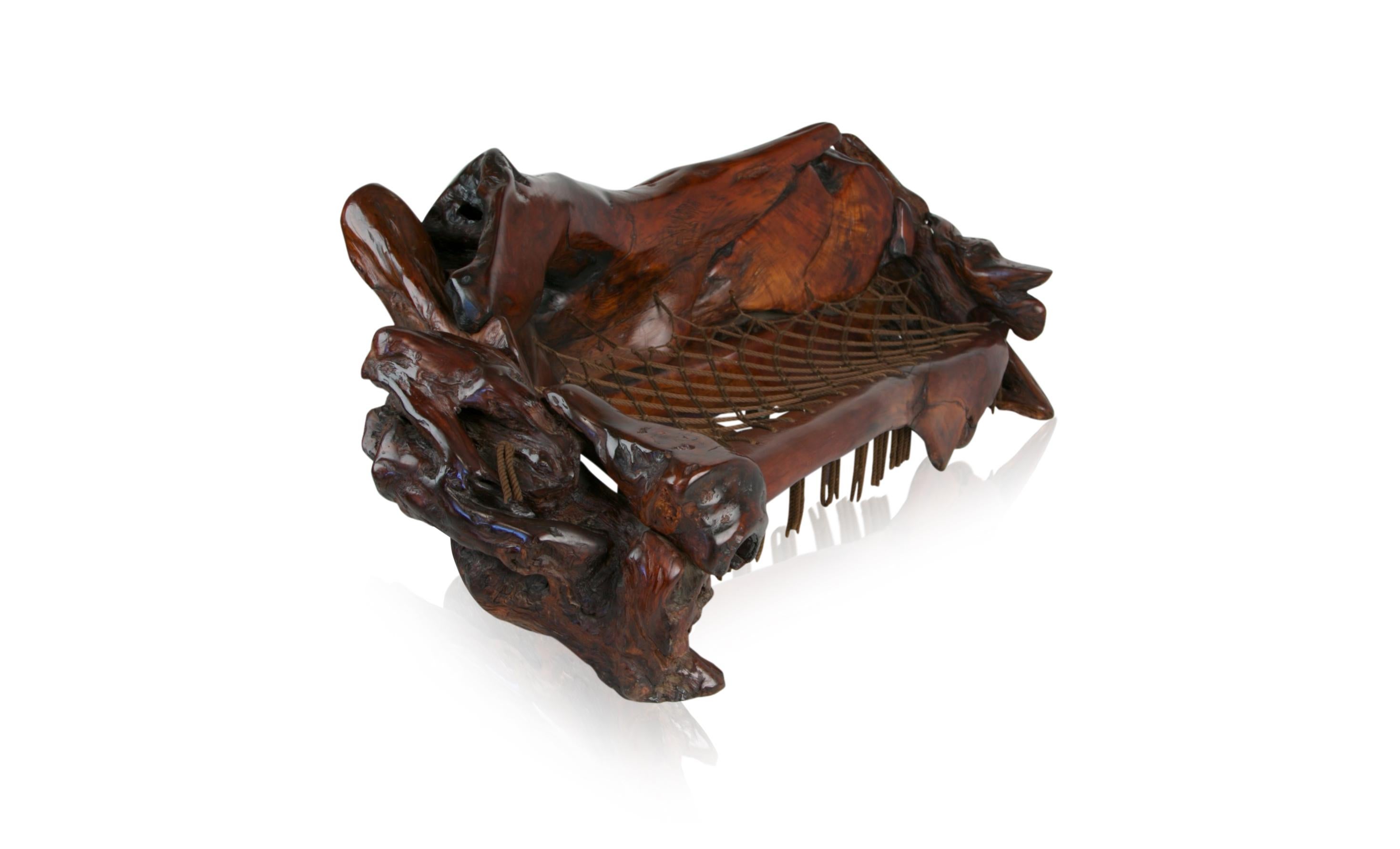 Post-Modern Handcrafted Freeform Sculptural Slab Redwood Burl Artisan Sofa, c 1975
