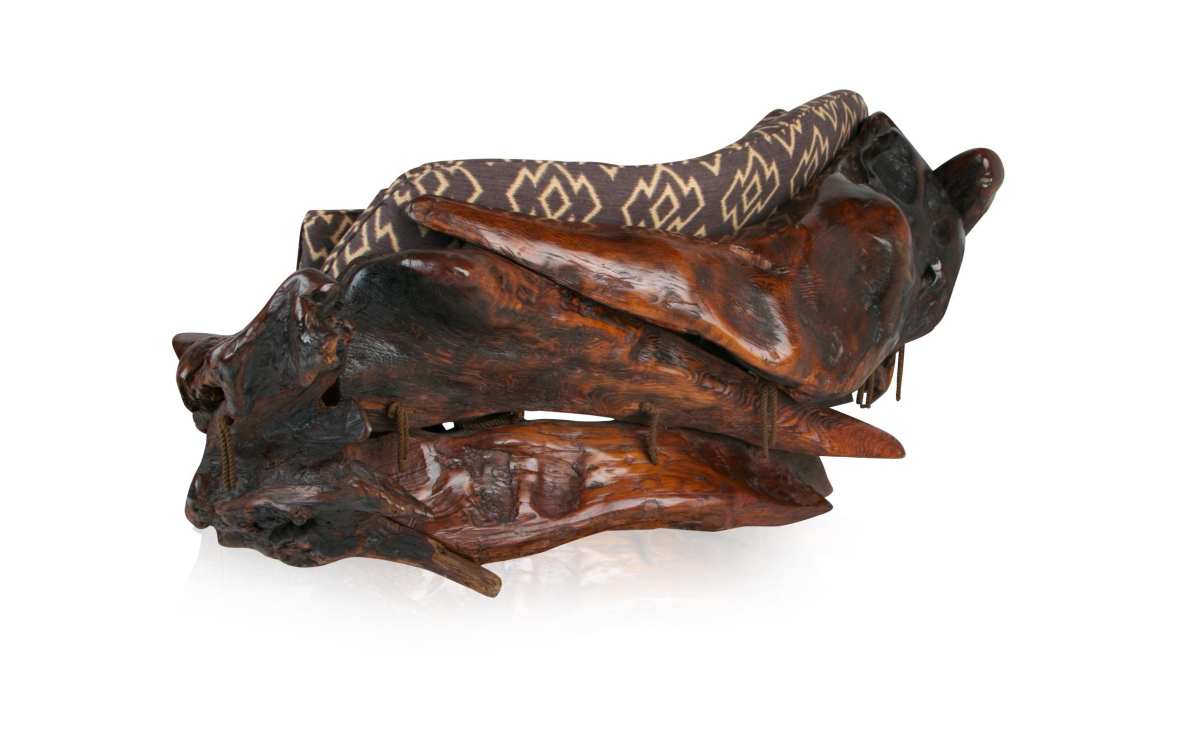Late 20th Century Handcrafted Freeform Sculptural Slab Redwood Burl Artisan Sofa, c 1975