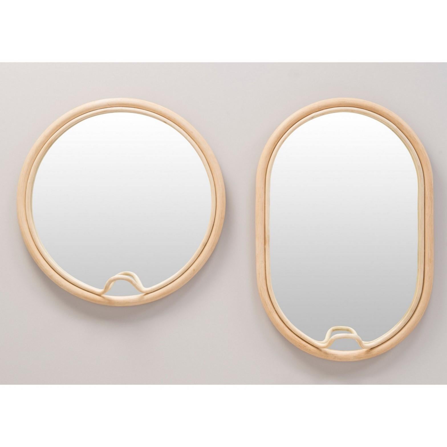 Hand-Crafted Handcrafted French Design Rattan Oval Mirror