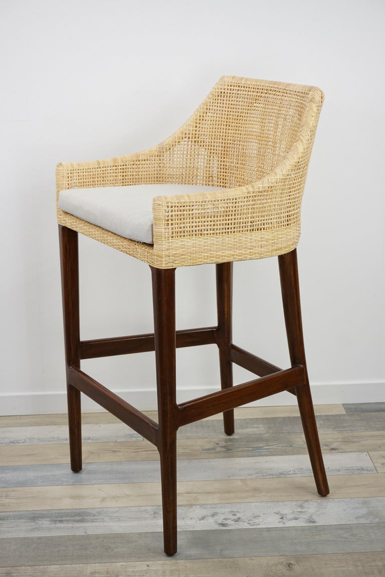 Rattan Bar Stool For At 1stdibs, French Style Rattan Bar Stools
