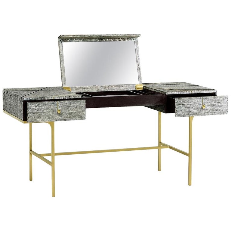 Handcrafted French Oak Dressing Vanity Writing Desk With Flip Mirror At 1stdibs