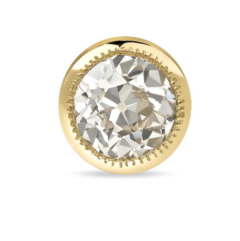 1.64ctw L-O-P/VS1-I1 GIA certified old European cut diamonds bezel set in handcrafted 18K yellow gold stud earrings.