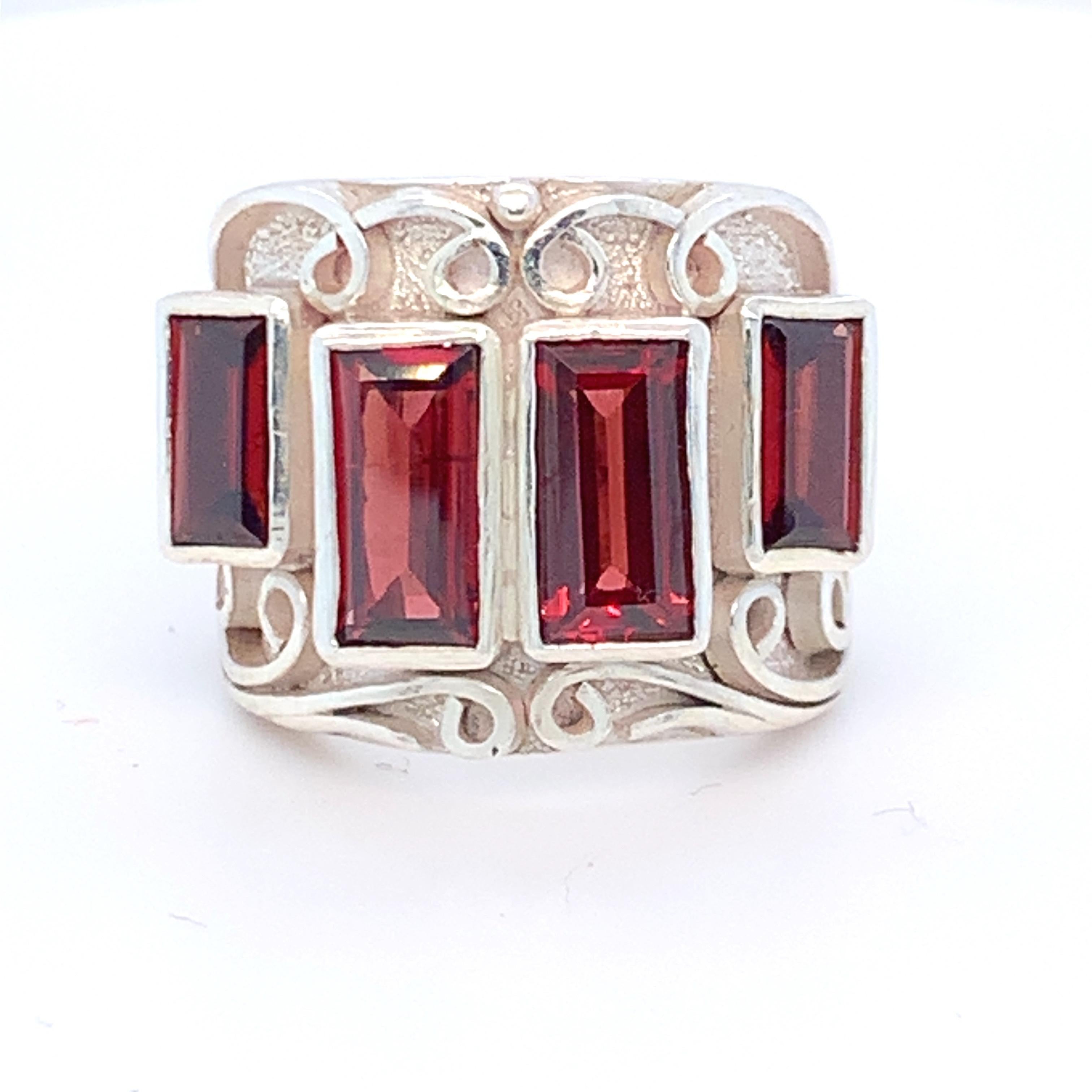 Handcrafted Garnet One of a Kind Sterling Silver Cocktail Ring In New Condition For Sale In Trumbull, CT