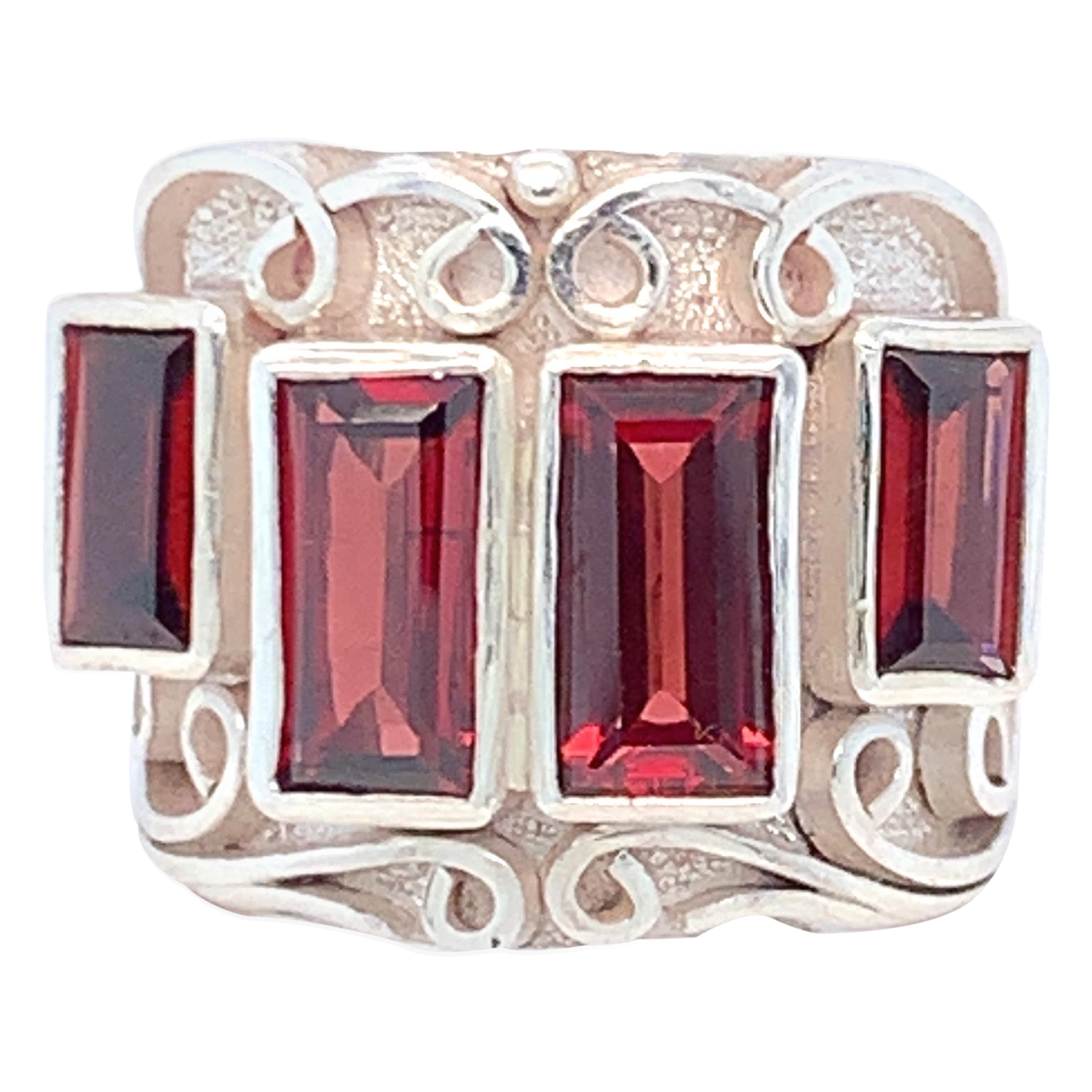 Handcrafted Garnet One of a Kind Sterling Silver Cocktail Ring