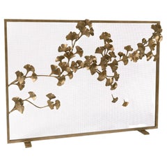 Handcrafted Ginkgo Leaf Fireplace Screen in Aged Gold