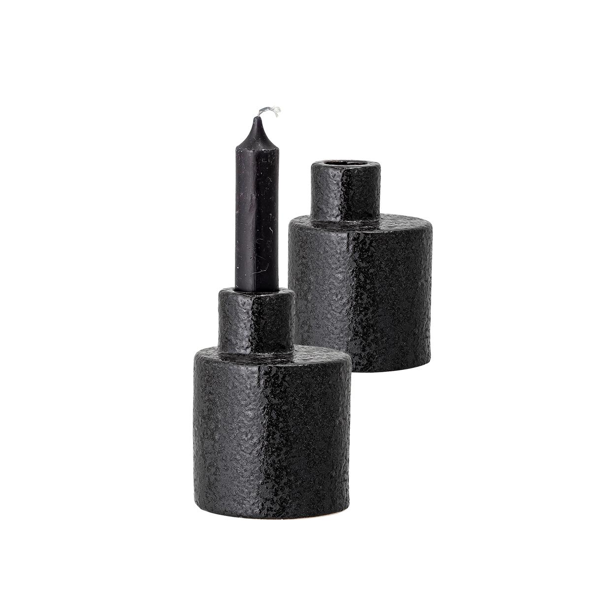 Black stoneware candlestick set of two. Handcrafted, finish values will slightly vary.