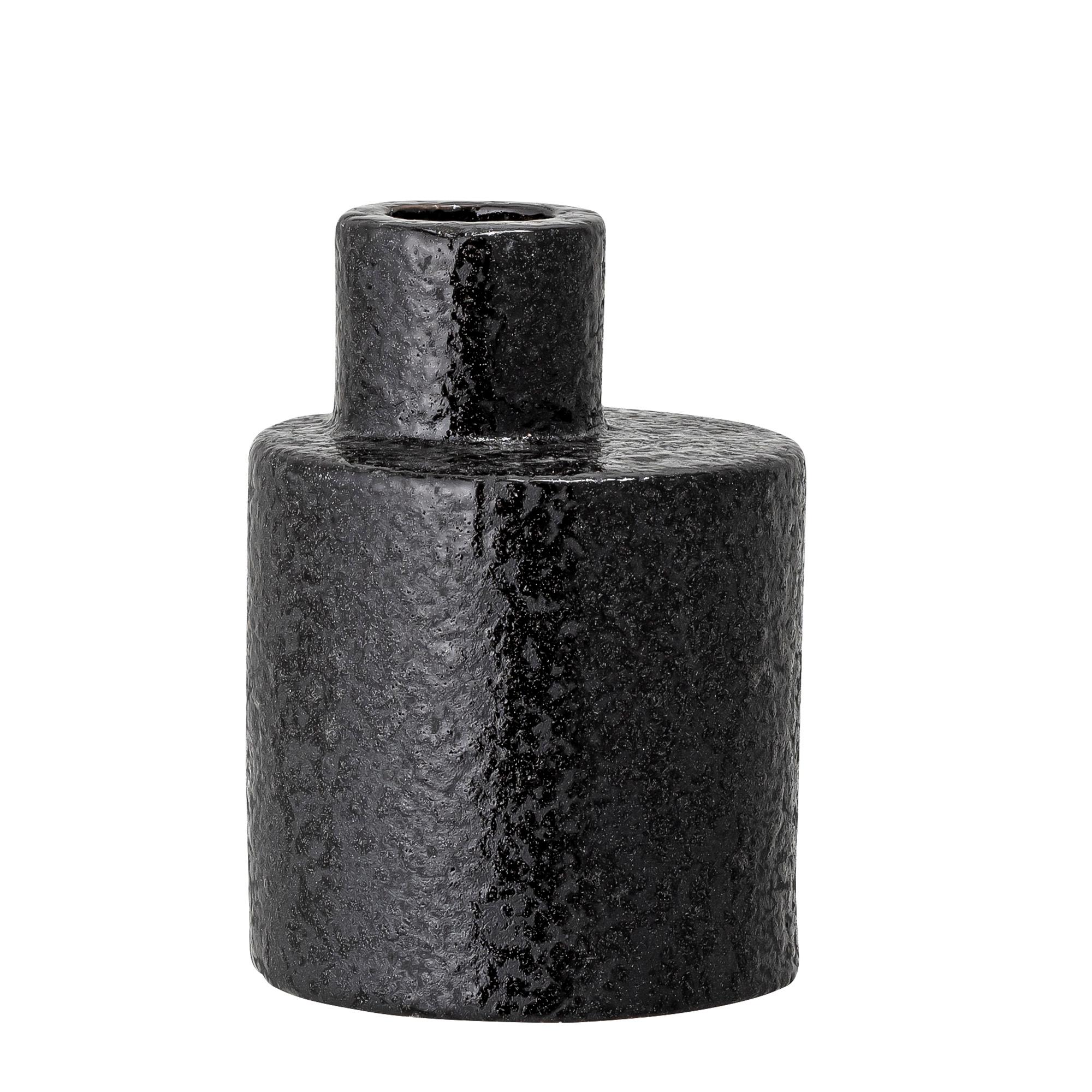 Danish Handcrafted Glazed Black Stoneware Candlestick Set of Two