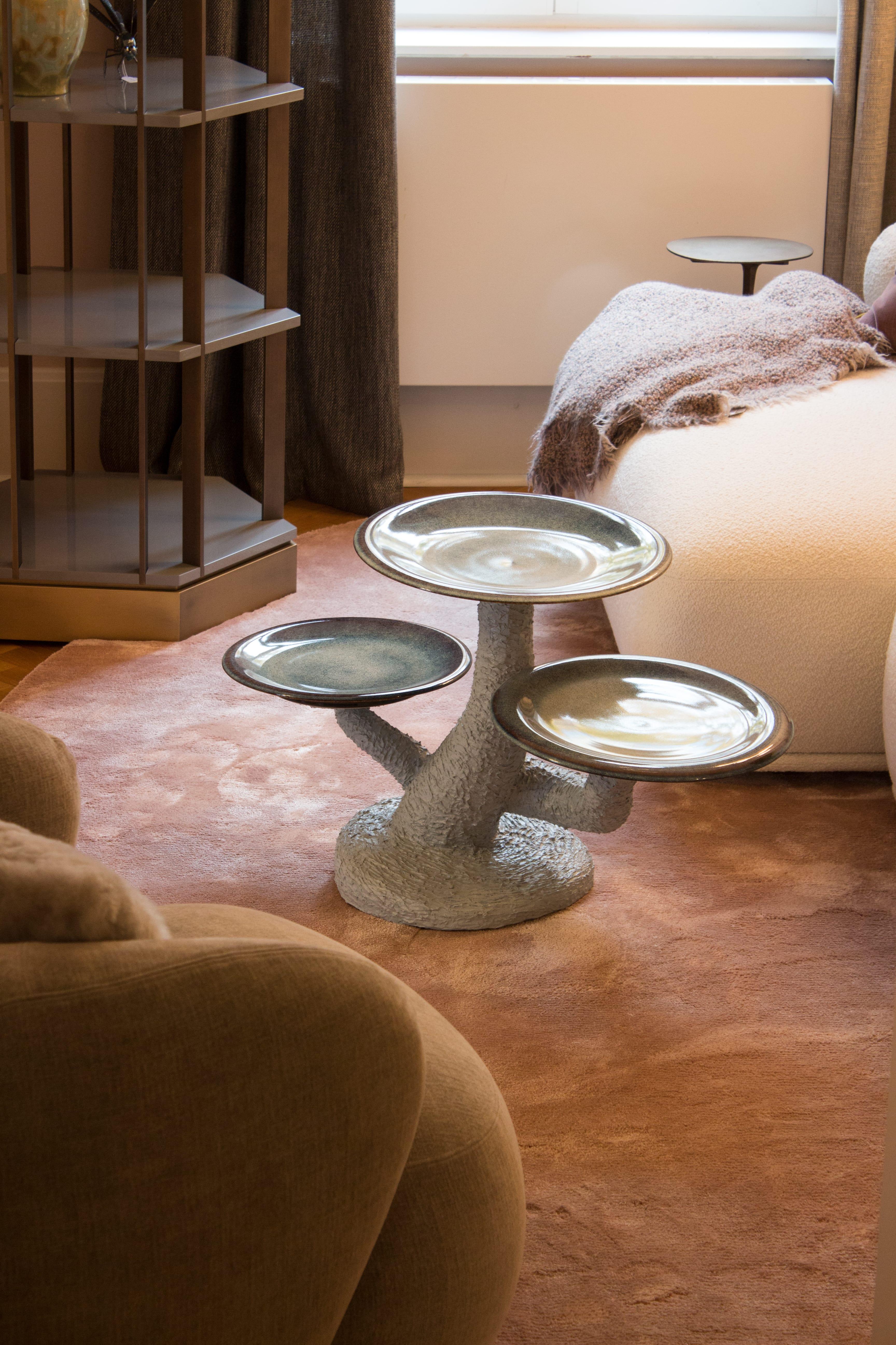 Organic Modern Handcrafted Glazed Mushroom-Inspired Side Table 